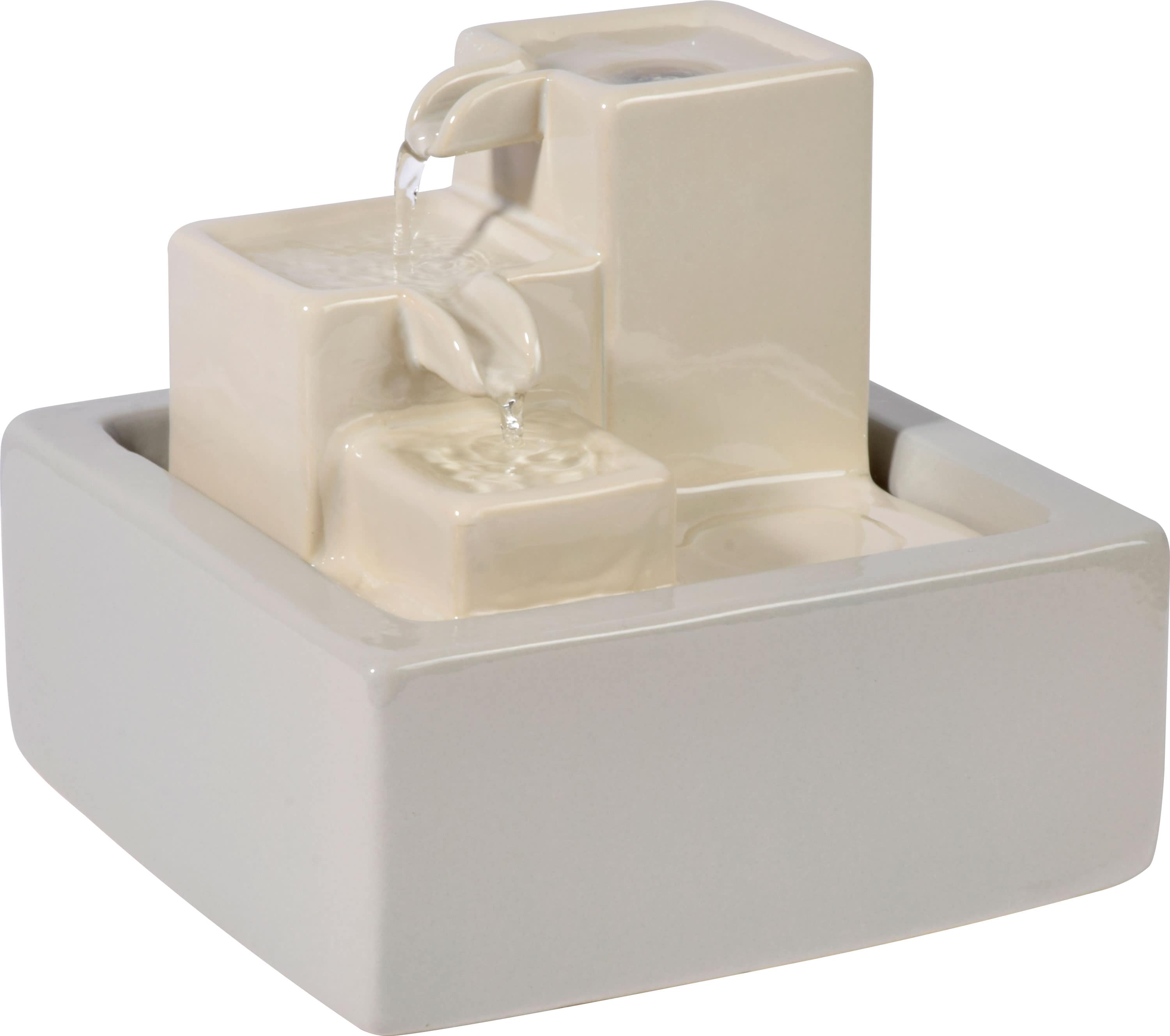 dobar Design Keramik Zimmerbrunnen dreistufig, Wei&szlig; 