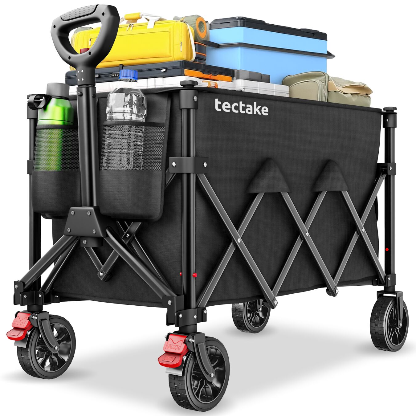 tectake&reg; Bollerwagen, faltbar, abnehmbare Plane aus Oxford-Gewebe mit 3 Netztaschen und Rei&szlig;verschlussfach, inklusive Einlegeboden, Belastbarkeit 80 kg 