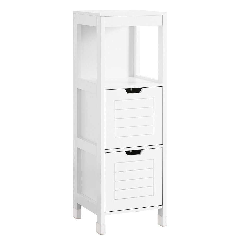 SoBuy Badunterschrank mit 2 Schubladen Wei&szlig; 30x30x90cm Rustikal 