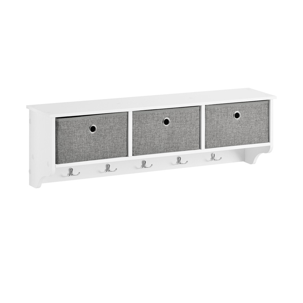 SoBuy Wandgarderobe mit 3 K&ouml;rben und 5 Haken Wei&szlig; 100x20x30cm Modern 