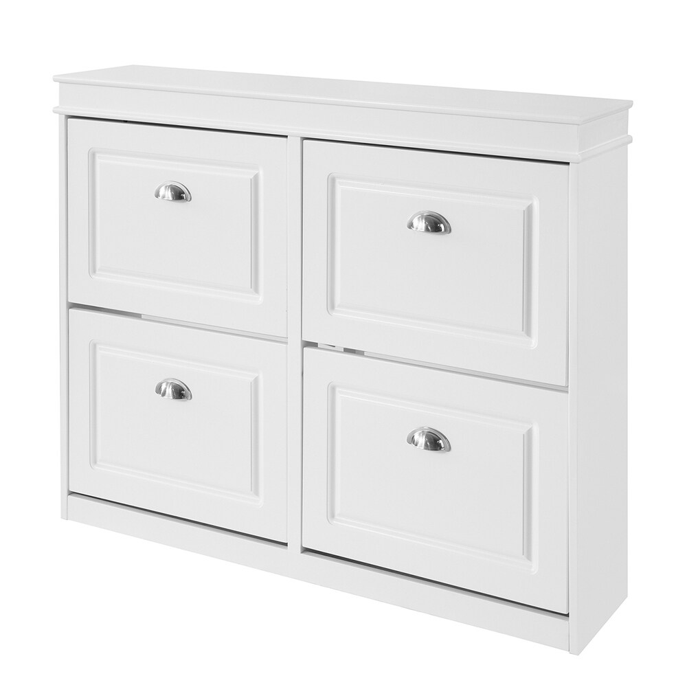 SoBuy Schuhschrank mit 4 T&uuml;ren Wei&szlig; 105x24x82,5cm Modern 