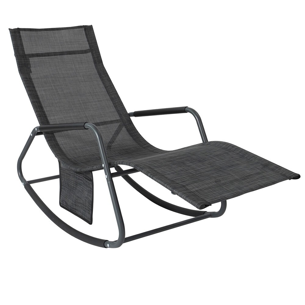 Schaukelstuhl für Garten mit Seitentasche Schwarz 143x57x85cm Industriell