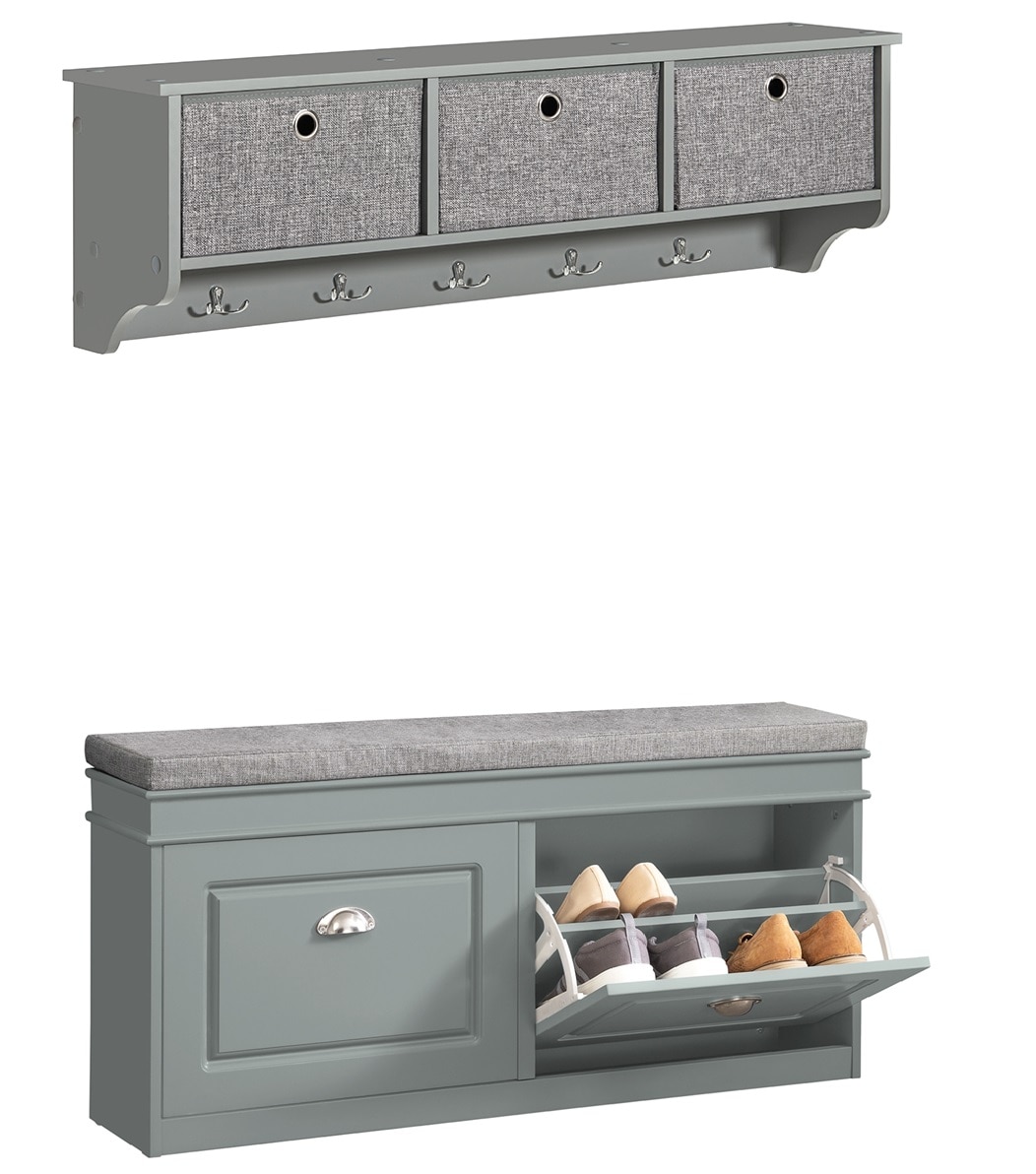 SoBuy Schuhbank mit 2 T&uuml;ren Hellgrau 104x24x52cm Funktional 