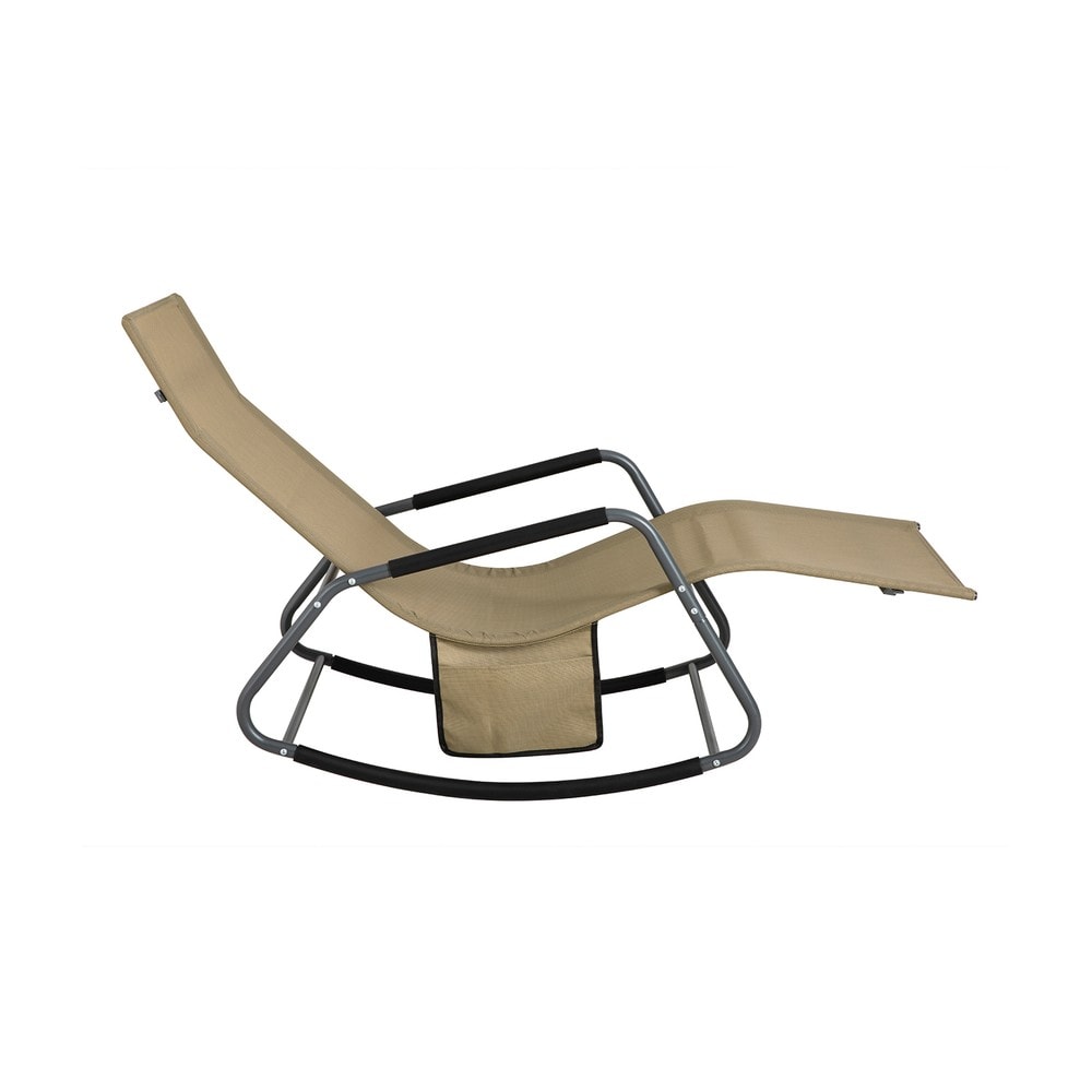 SoBuy Schaukelstuhl f&uuml;r den Garten mit Seitentasche Khaki 145x57x84cm Industriell 