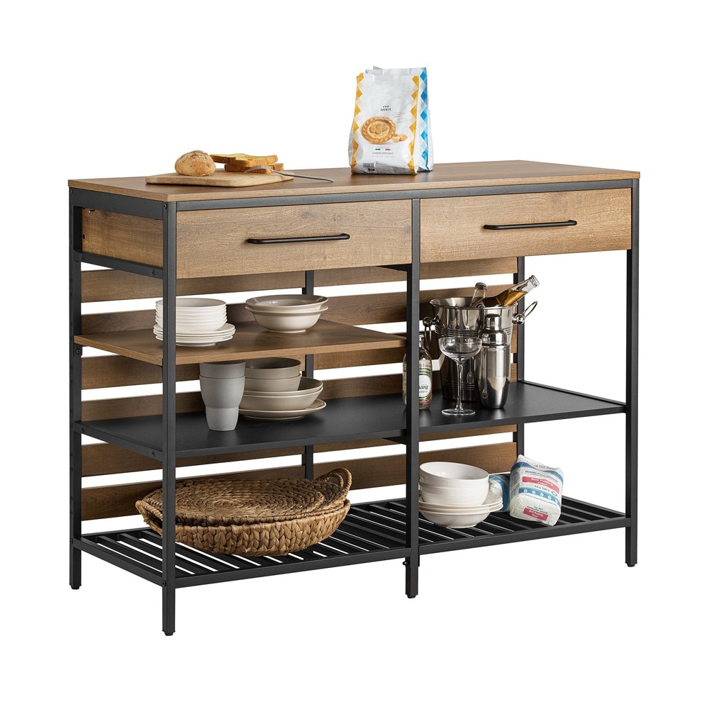 SoBuy K&uuml;cheninsel mit 2 Schubladen Dunkelbraun 120x45x90cm Industriell 