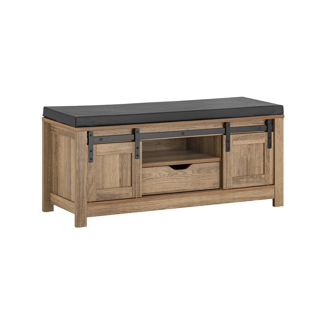 SoBuy Schuhbank mit 2 T&uuml;ren Braun 100x35x46cm Vintage 