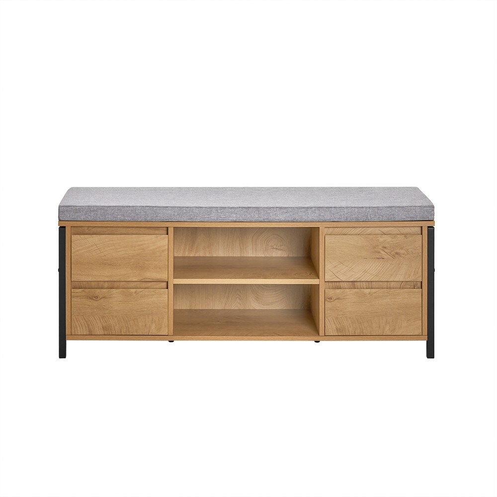 SoBuy Schuhbank mit 4 Schubladen Holzfarbe 110x35x45cm Industriell 