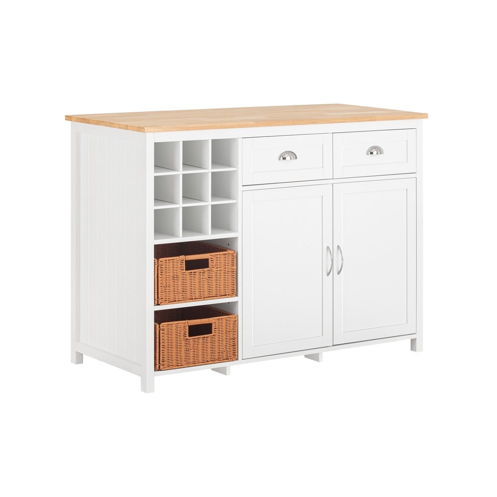 SoBuy K&uuml;cheninsel mit 2 Rattank&ouml;rben Wei&szlig; 120x60x90cm Modern 