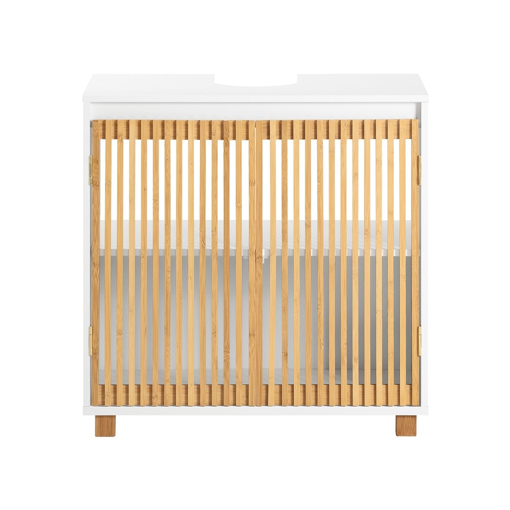 SoBuy Waschbeckenunterschrank mit 2 T&uuml;ren Wei&szlig; 60x33x60cm Rustikal 