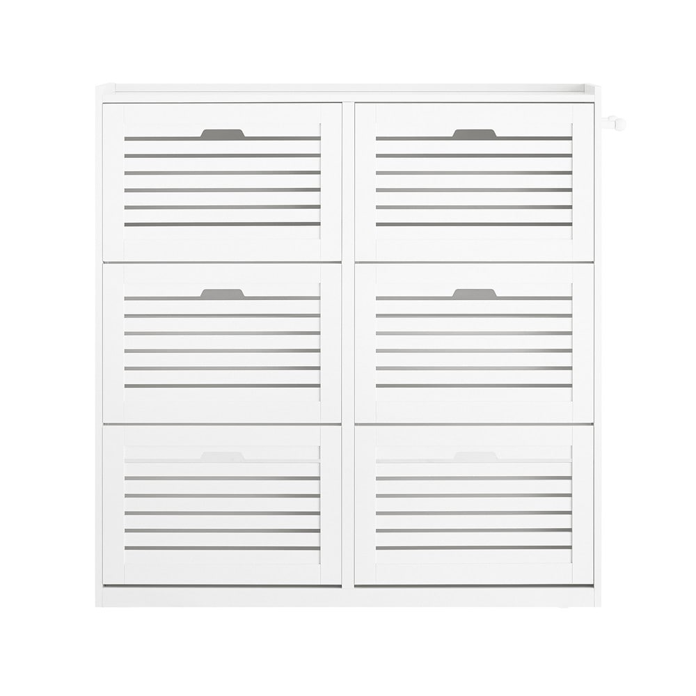 SoBuy Schuhschrank mit 6 T&uuml;ren Wei&szlig; 109x30x112,5cm Modern 