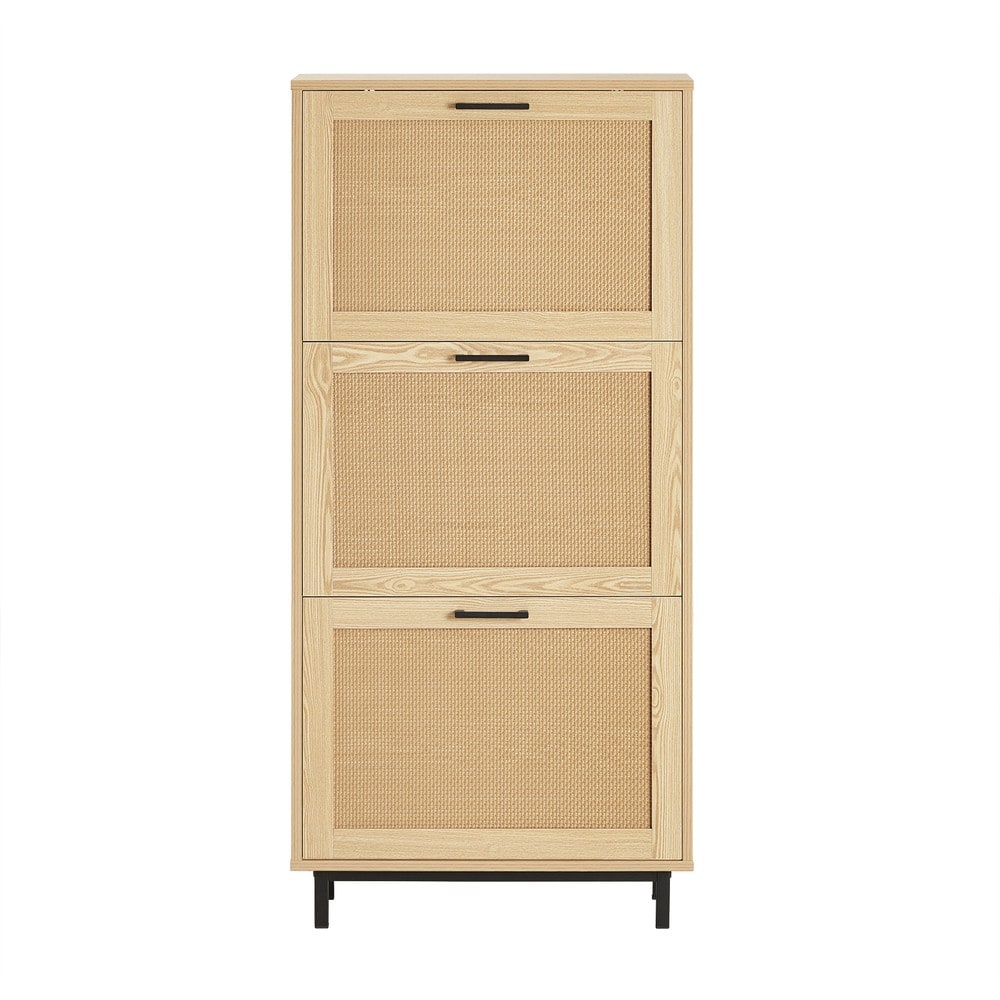 SoBuy Schuhschrank mit 3 T&uuml;ren Holzfarbe 60x23,8x127cm Modern 