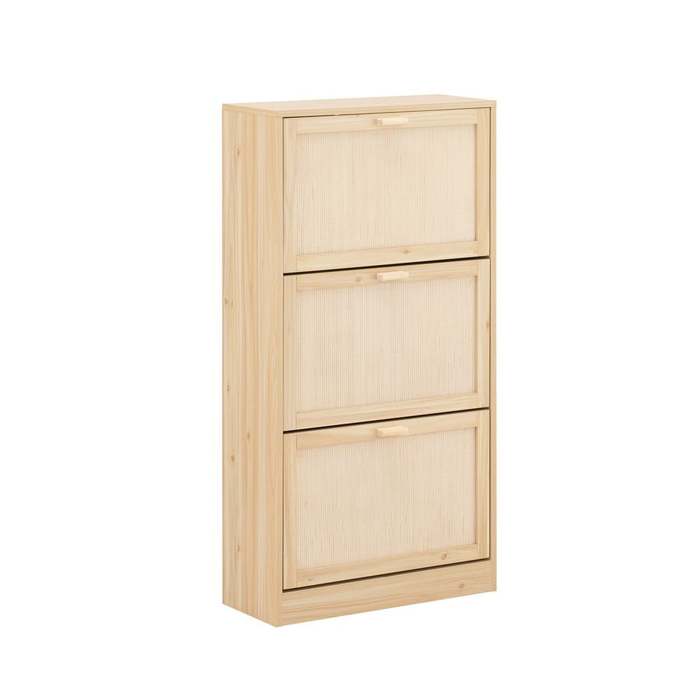 SoBuy Schuhschrank mit 3 T&uuml;ren Holzfarbe 60x24x118cm Funktional 