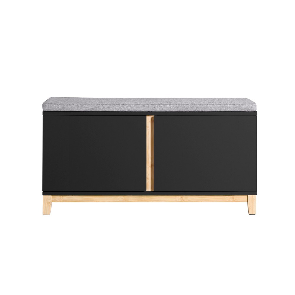 SoBuy Schuhbank mit 2 T&uuml;ren Schwarz 90x34x46cm Klassisch 