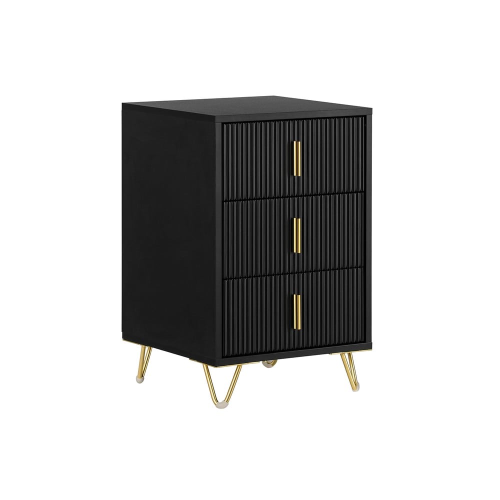 SoBuy Nachttisch mit 3 Schubladen Schwarz 40x40x63cm Modern 