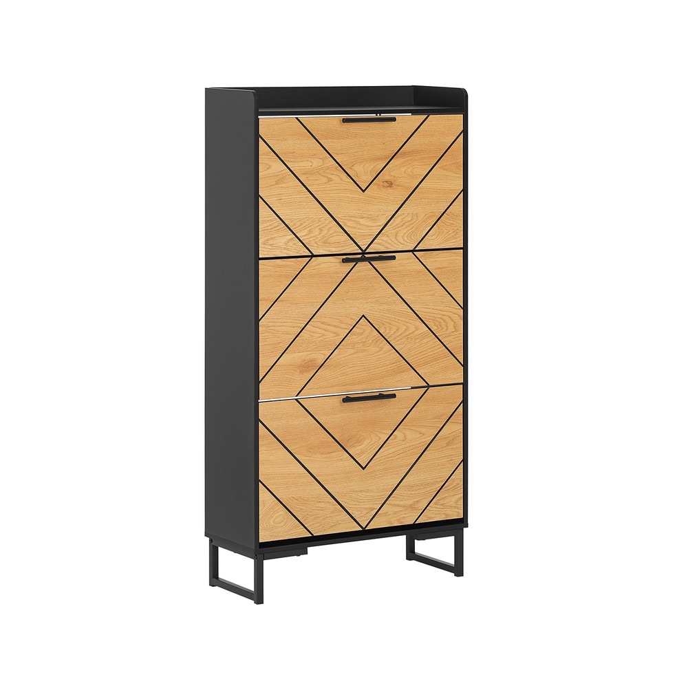 SoBuy Schuhschrank mit 3 T&uuml;ren Schwarz 62x24x124cm Modern 