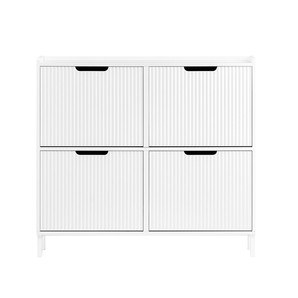 SoBuy Schuhschrank mit 4 T&uuml;ren Wei&szlig; 100x19x90,5cm Modern 