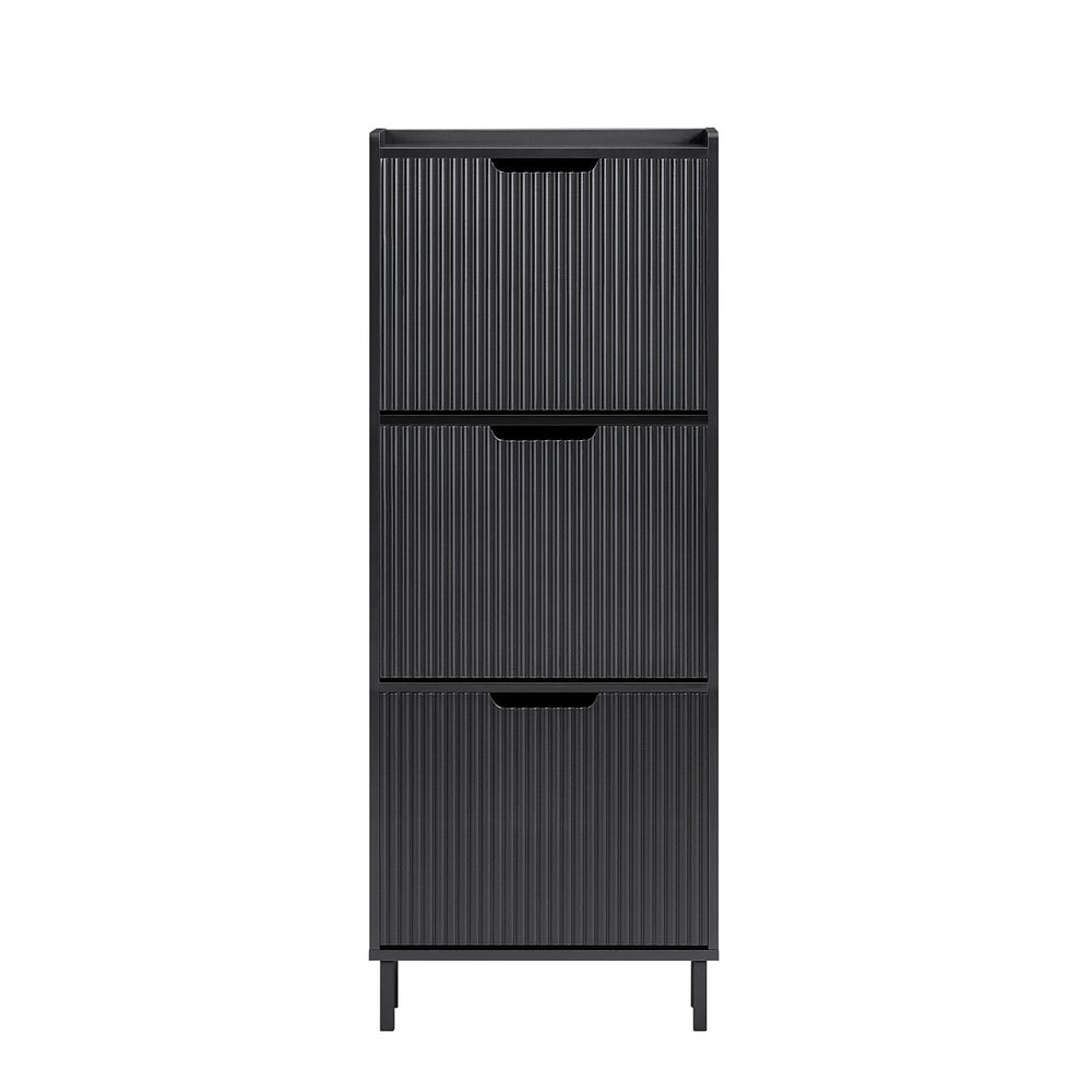 SoBuy Schuhschrank mit 3 T&uuml;ren Schwarz 50,5x19x129,5cm Modern 
