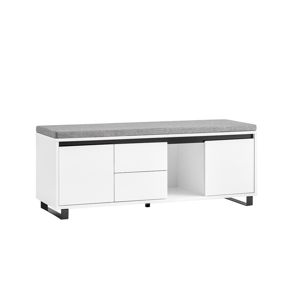 SoBuy Schuhbank mit 2 Schubladen Wei&szlig; 110x35x42cm Industriell 