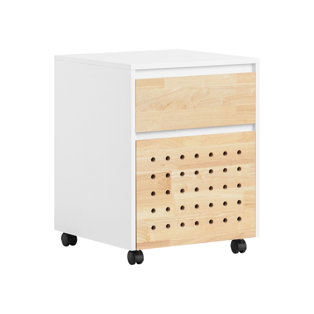 SoBuy Schubladenschrank f&uuml;rs B&uuml;ro mit 2 Schubladen Holzfarbe 45x45x59cm Modern 