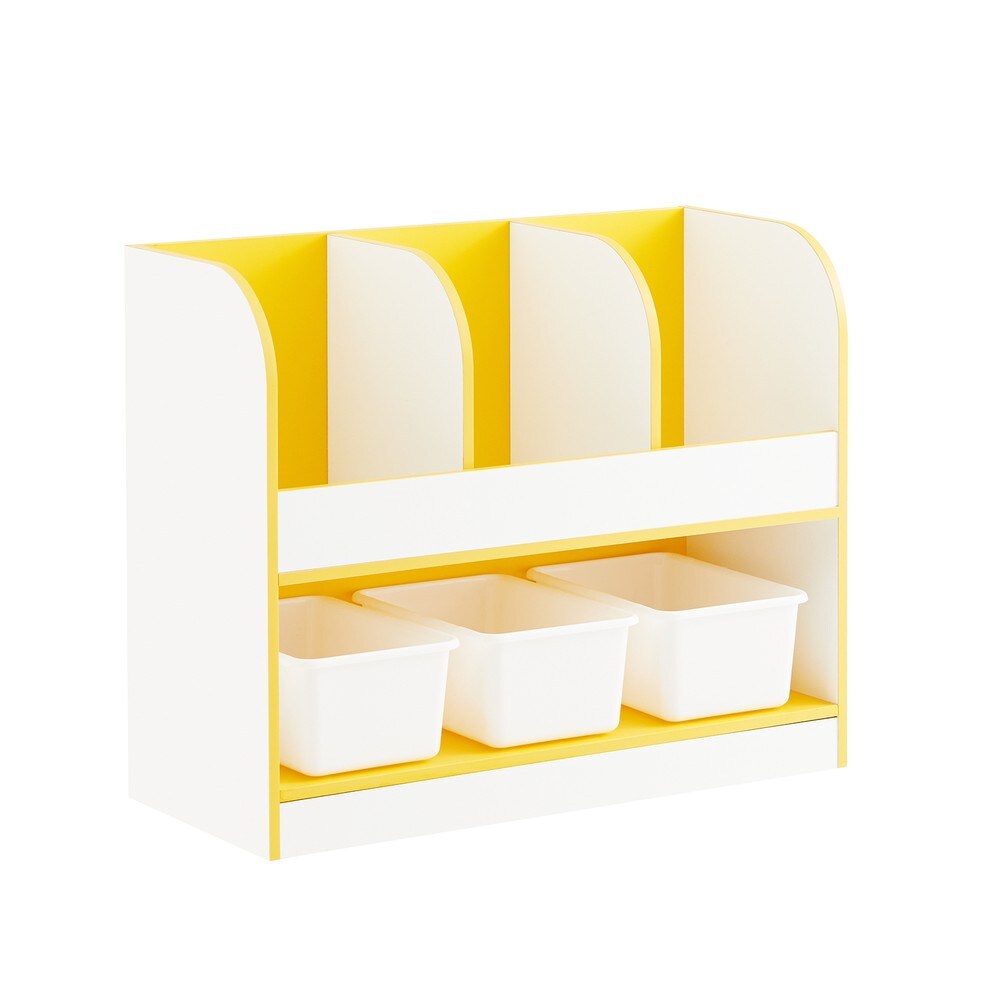 SoBuy Kinderregal mit 3 F&auml;chern Gelb 70x30x58cm Funktional 