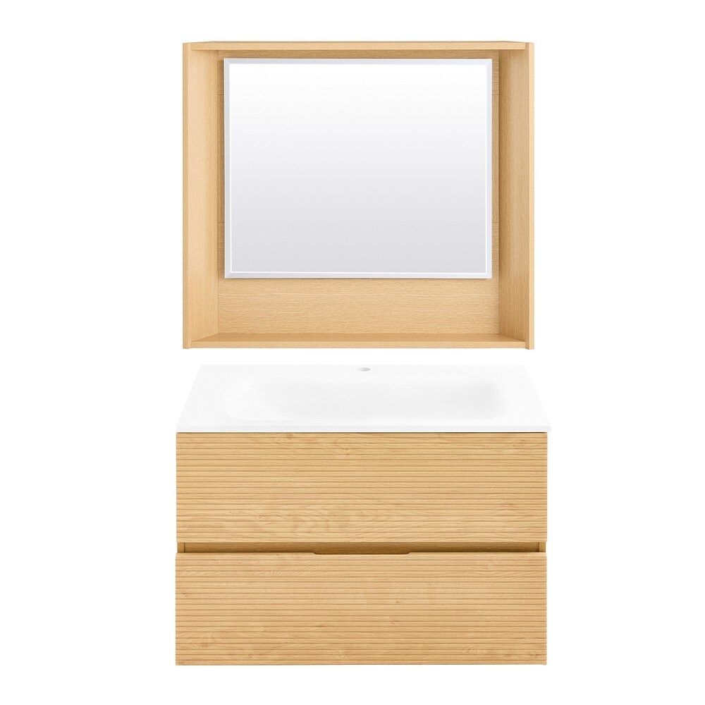 SoBuy Badm&ouml;bel-Set mit Spiegel und 2 Schubladen Holzfarbe 80x50x15cm Minimalistisch 