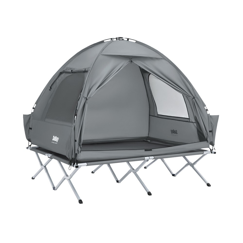 SoBuy OGS32-II-L tente de camping individuelle avec crochet pour lampe et poches de rangement pour chaussures, tente 3-en-1 pour 2 personnes, pratique, vert