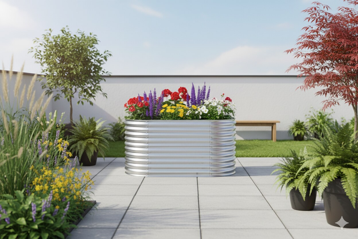 Hochbeet Stahl Oval - S - 160(L) x 80(W) x 80 (H) - Silber