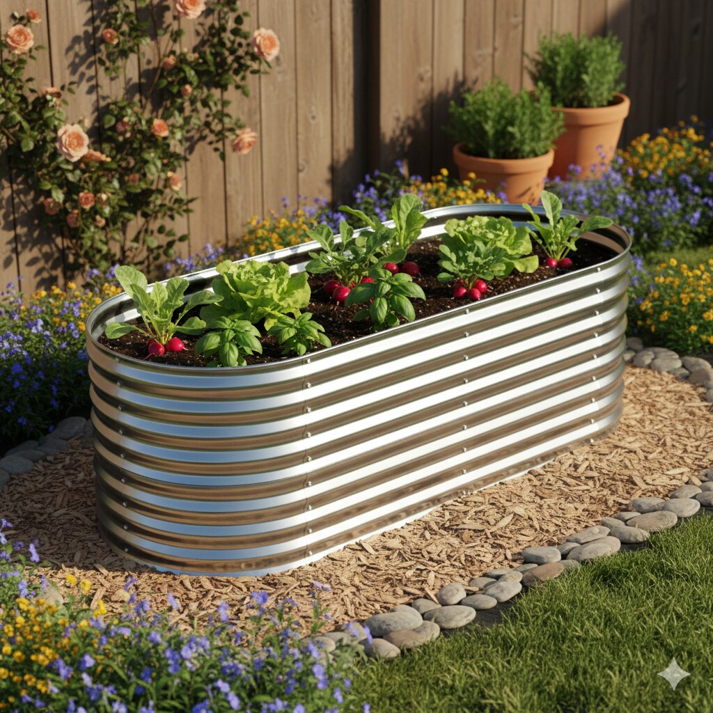 Hochbeet Stahl Oval - M - 240(L) x 80(W) x 80 (H) - Silber