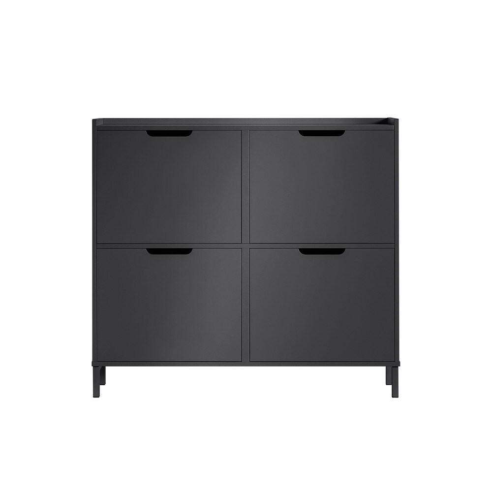 SoBuy Schuhschrank mit 4 T&uuml;ren Schwarz 19x100x89,99cm Minimalistisch 