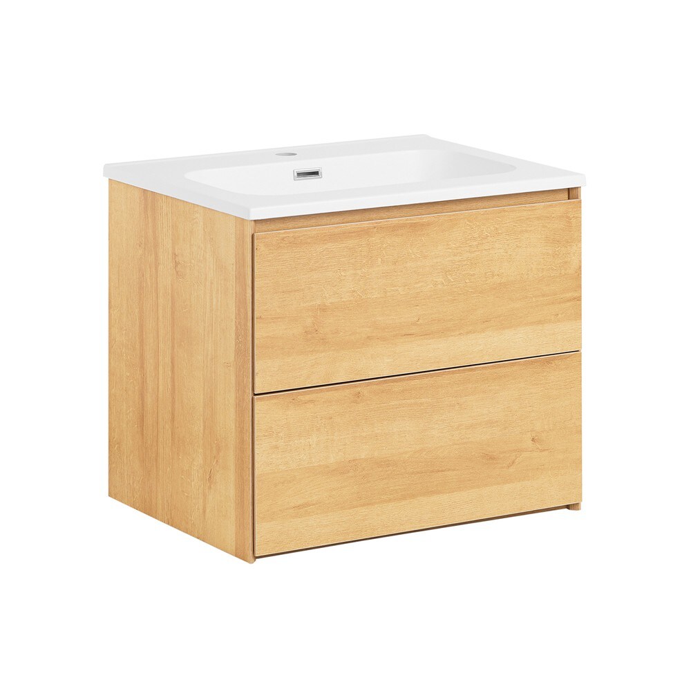 SoBuy Waschbeckenunterschrank mit 2 Schubladen Holzfarbe 61x46x54cm Minimalistisch 