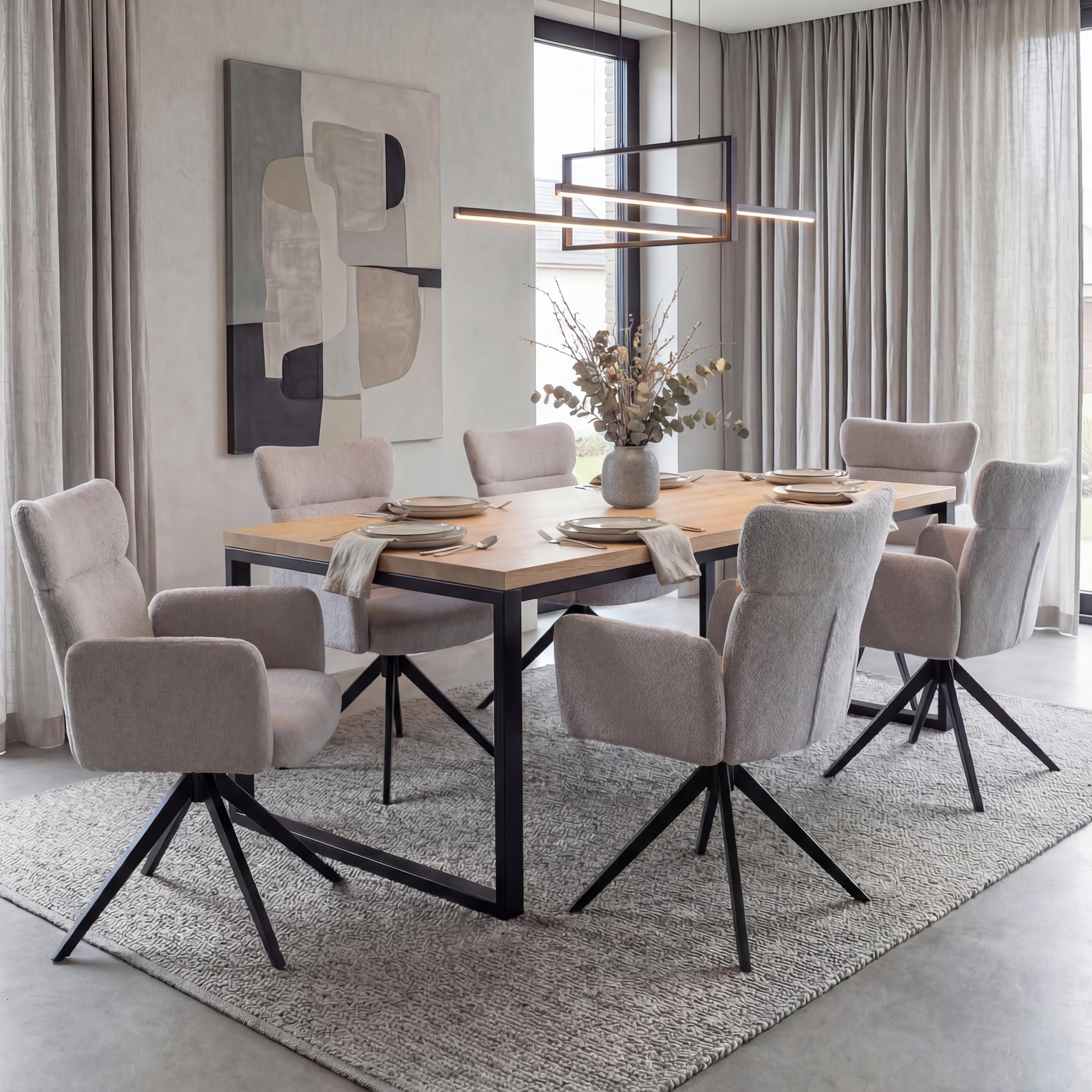 6er-Set Esszimmerstuhl MCW-N11, Stuhl, drehbar Auto-Return Stoff Boucl&eacute; 350g/m&sup2; &Ouml;ko-Tex ~ hellgrau, Beine dunkelgrau 