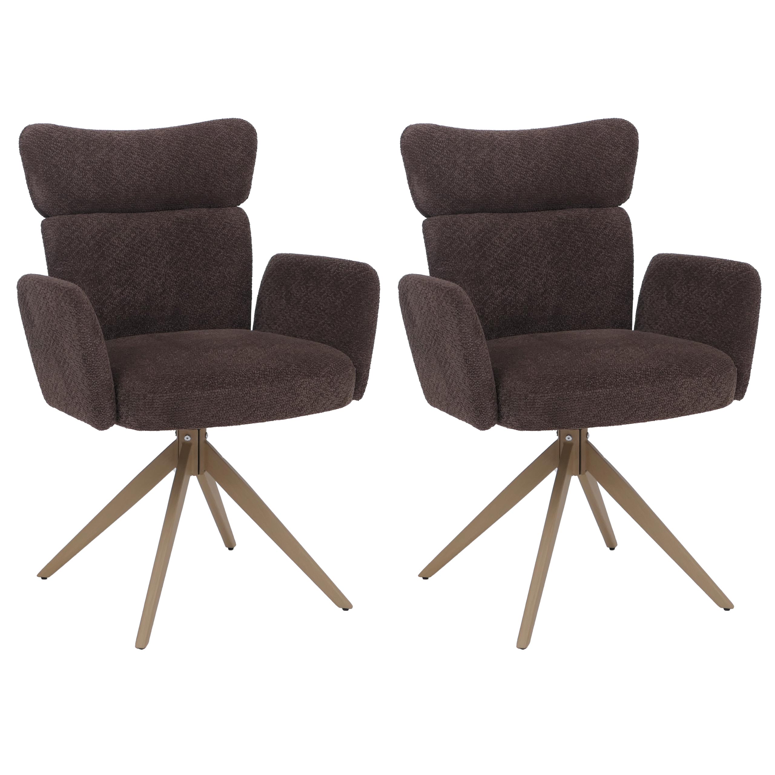 2er-Set Esszimmerstuhl MCW-N11, Stuhl, drehbar Auto-Return Stoff Boucl&eacute; 350g/m&sup2; &Ouml;ko-Tex ~ dunkelbraun, Beine Holz-Optik 