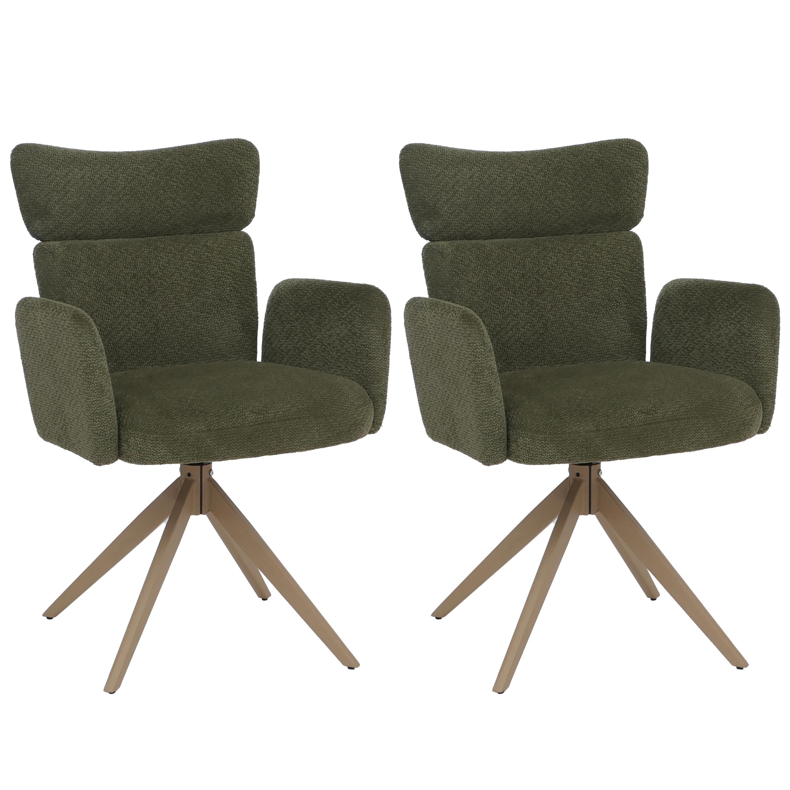 2er-Set Esszimmerstuhl MCW-N11, Stuhl, drehbar Auto-Return Stoff Boucl&eacute; 350g/m&sup2; ~ gr&uuml;n, Beine Holz-Optik 