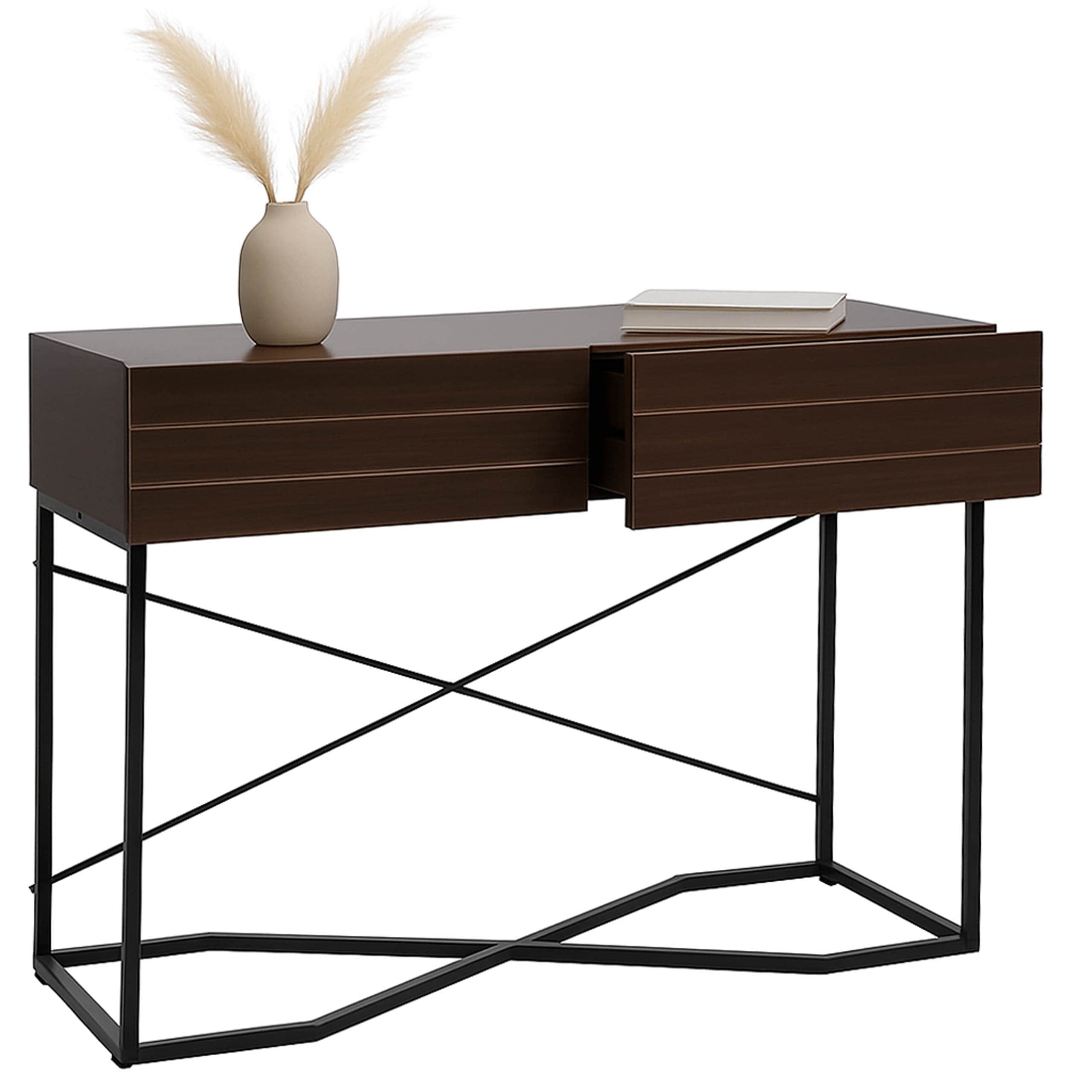 Konsolentisch MCW-P47, Telefontisch Beistelltisch Ablagetisch, Schublade Melamin Industrial 81x120x40cm ~ Walnuss-Optik 