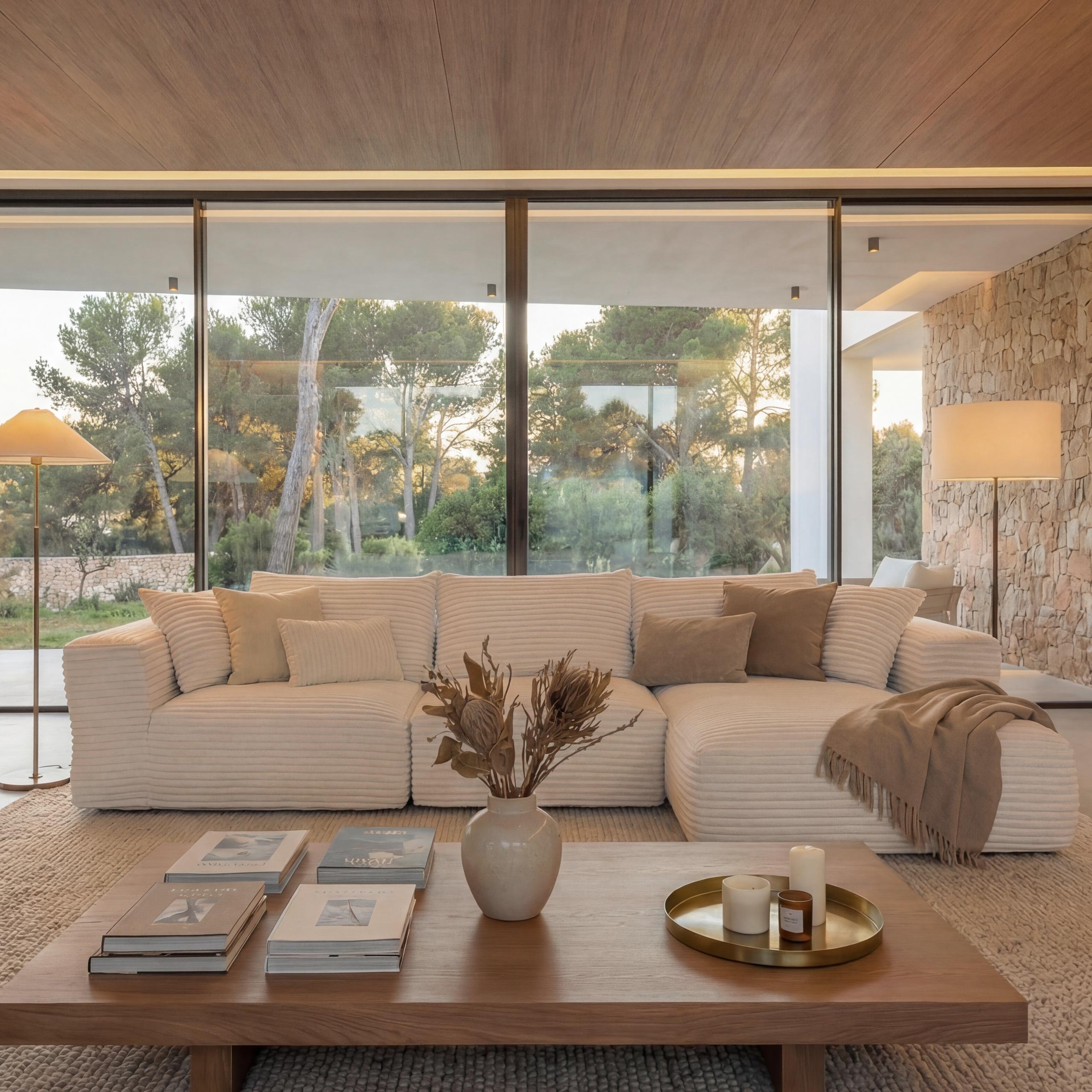 Sofa-Garnitur MCW-P20, 3-Sitzer Couch Loungesofa, Stoff/Textil Cord (370 g/m&sup2;) Liegefl&auml;che rechts ~ wei&szlig; 