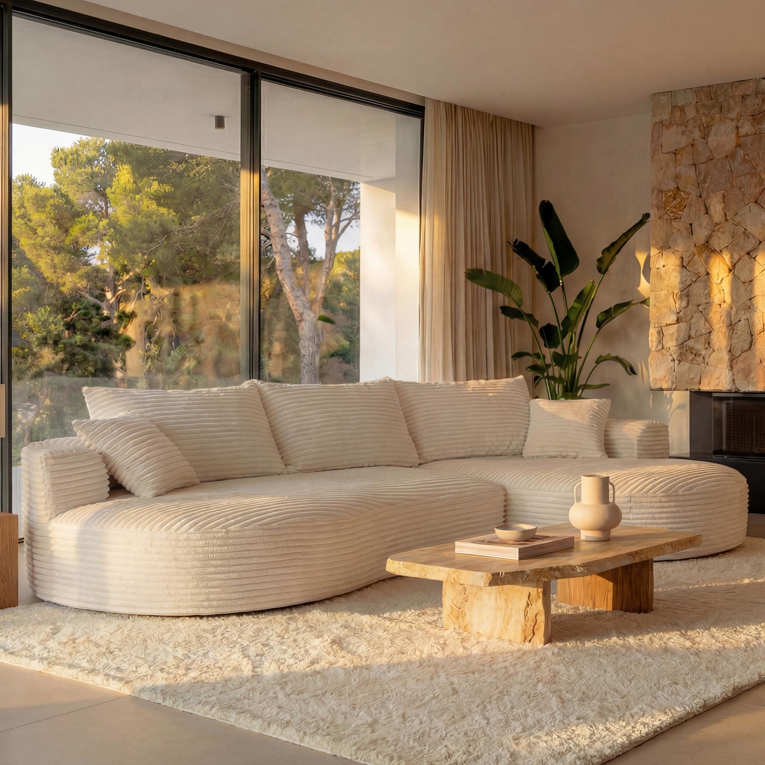 Sofa-Garnitur MCW-P19, 3-Sitzer Couch Loungesofa, Stoff/Textil Cord (370 g/m&sup2;) Liegefl&auml;che rechts ~ wei&szlig; 