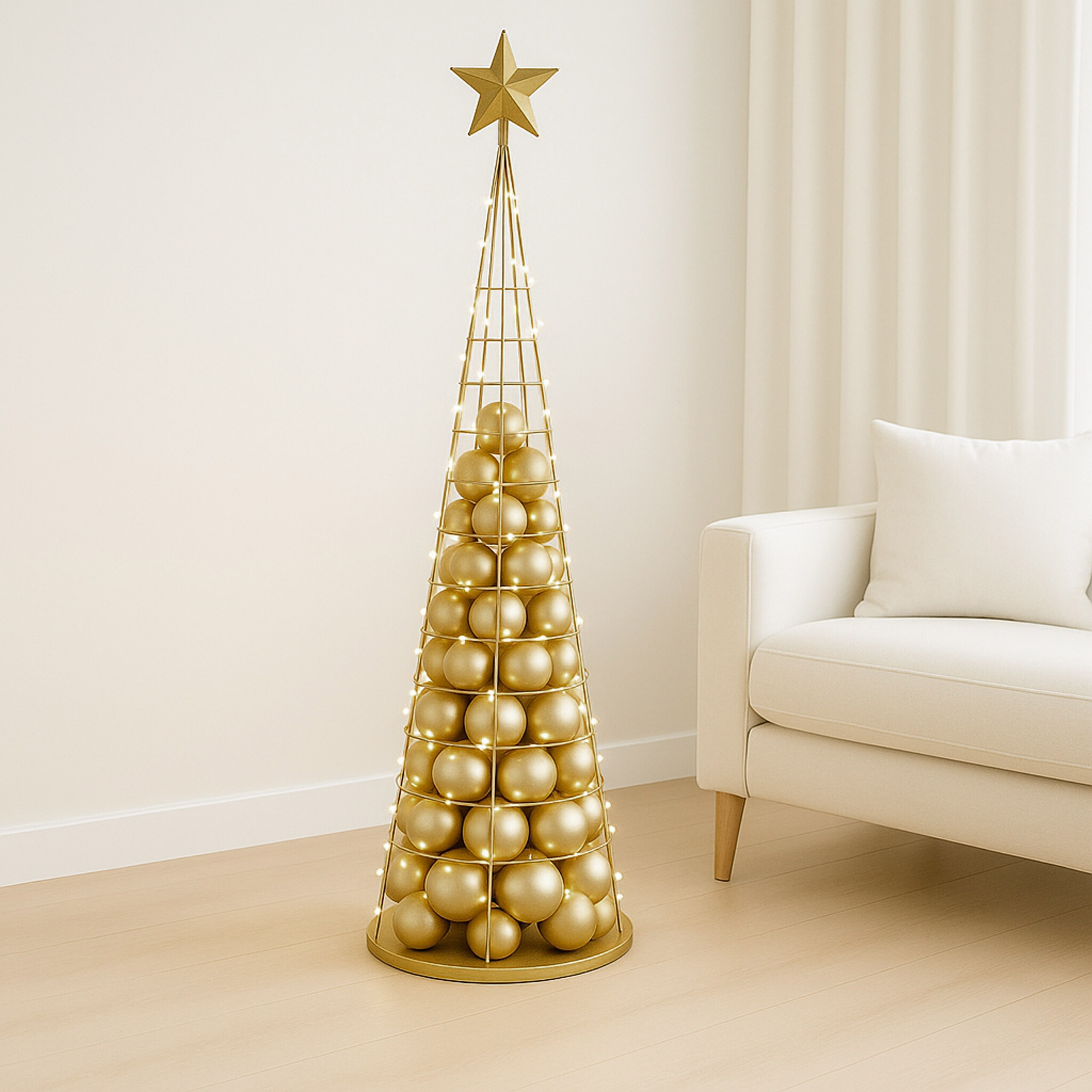 Deko-Baum MCW-O91, Weihnachtsbaum Schmuckbaum Weihnachtsdeko Christbaum zum Beschm&uuml;cken, Metall 160cm ~ goldfarben 