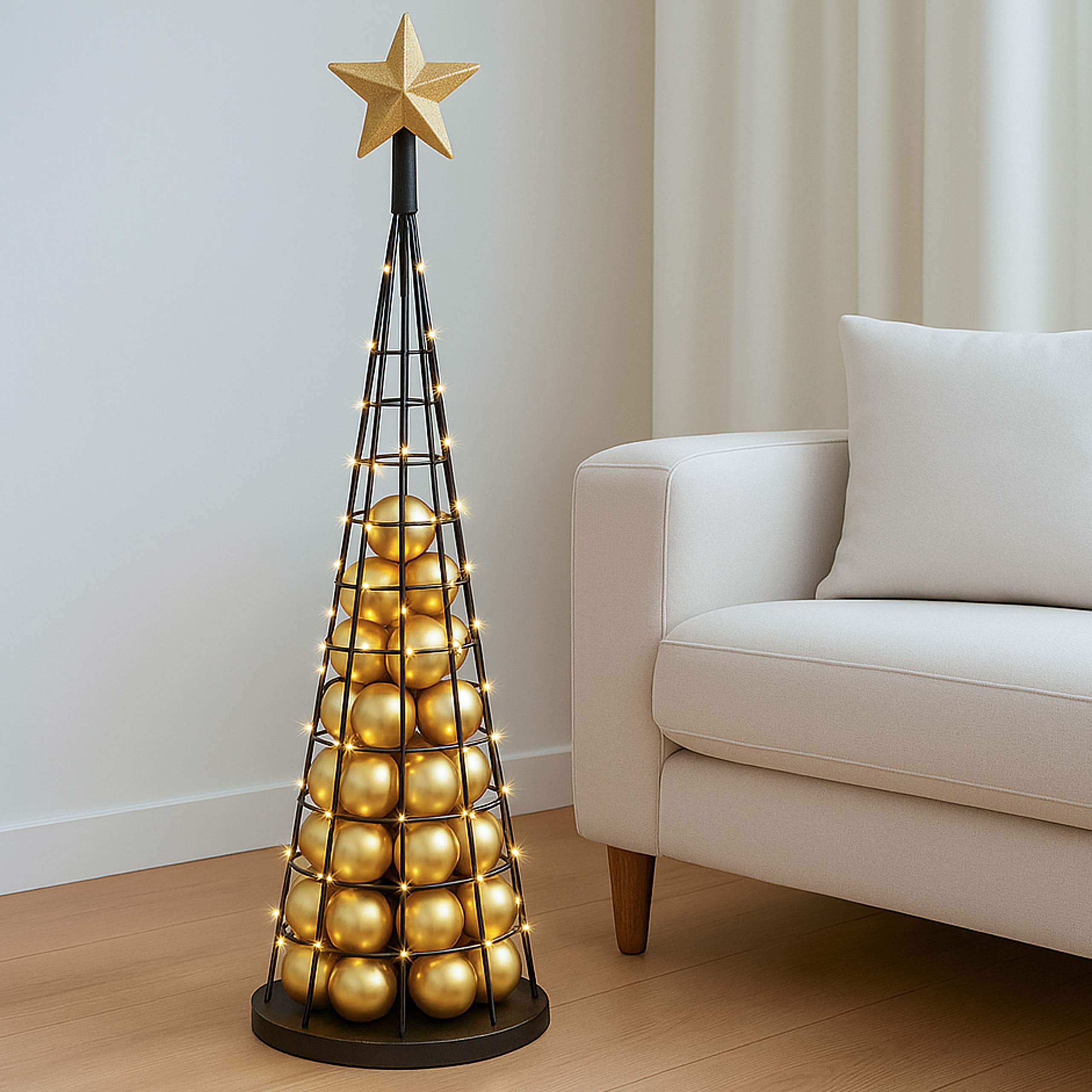 Deko-Baum MCW-O91, Weihnachtsbaum Schmuckbaum Weihnachtsdeko Christbaum zum Beschm&uuml;cken, Metall 115cm ~ schwarz 