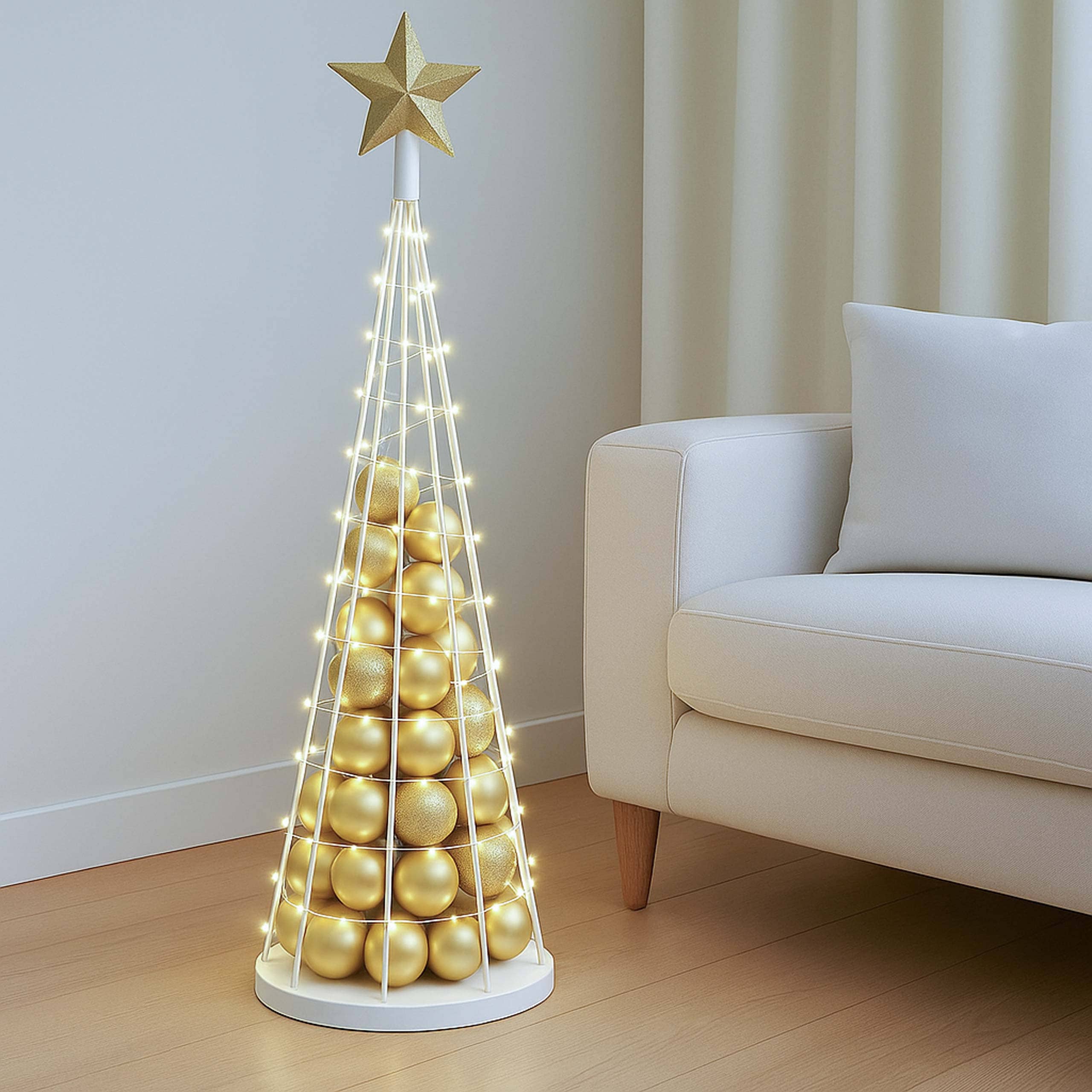 Deko-Baum MCW-O91, Weihnachtsbaum Schmuckbaum Weihnachtsdeko Christbaum zum Beschm&uuml;cken, Metall 115cm ~ wei&szlig; 