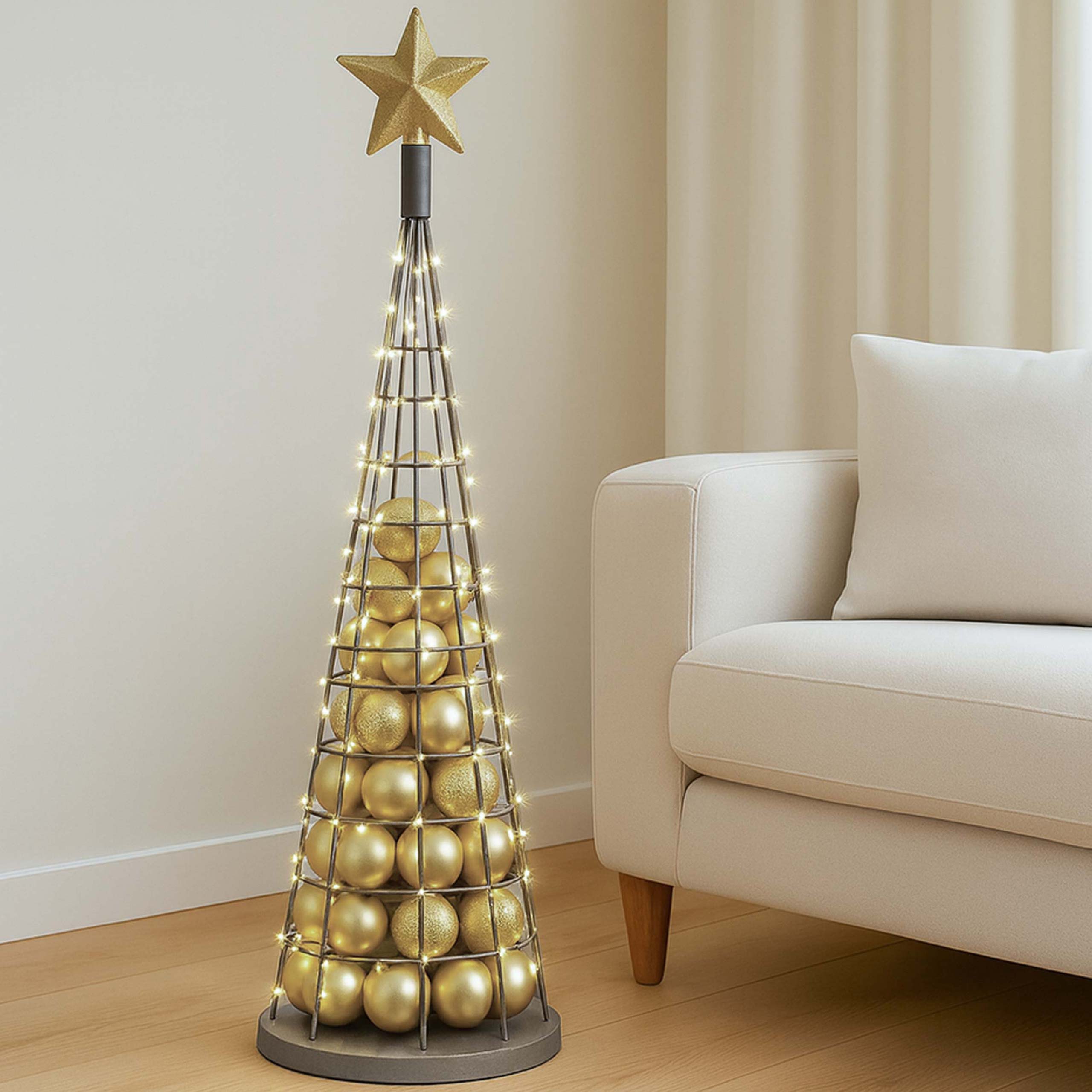Deko-Baum MCW-O91, Weihnachtsbaum Schmuckbaum Weihnachtsdeko Christbaum zum Beschm&uuml;cken, Metall 115cm ~ silberfarben 