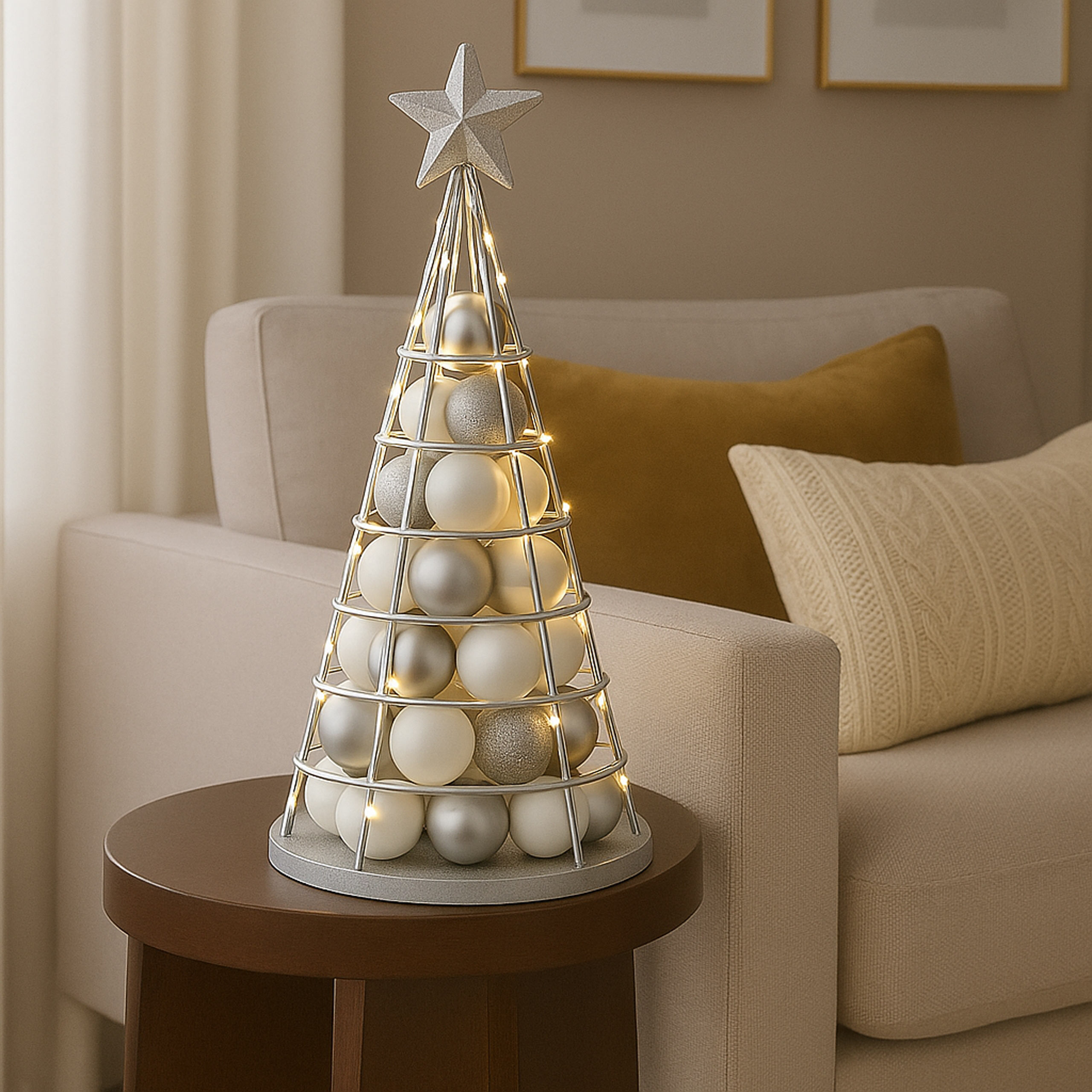 Deko-Baum MCW-O91, Weihnachtsbaum Schmuckbaum Weihnachtsdeko Christbaum zum Beschm&uuml;cken, Metall 60cm ~ silberfarben 