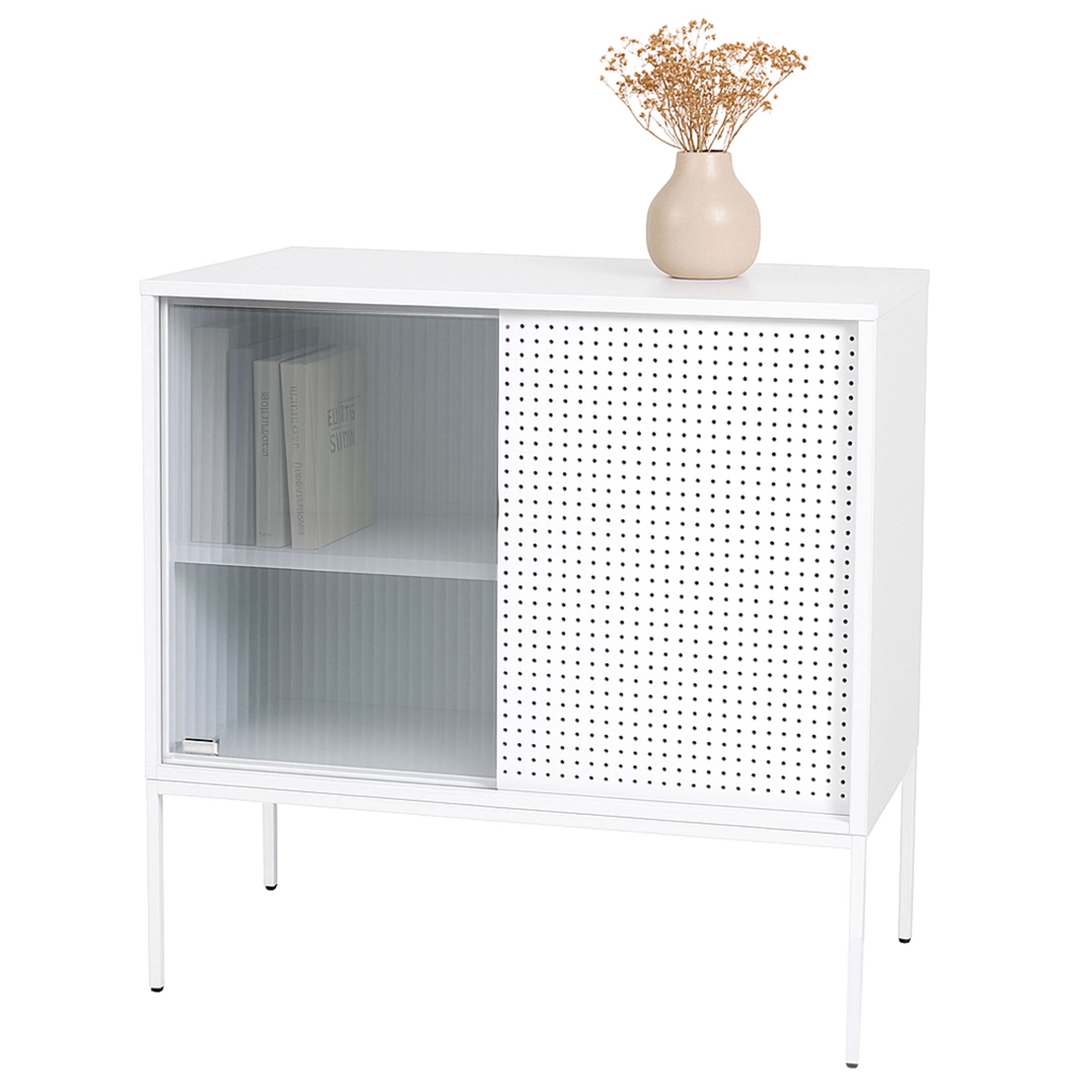 Kommode MCW-O90, Schrank Sideboard Highboard, Industrial Stauf&auml;cher Schiebet&uuml;ren Metall 85x80x45cm ~ wei&szlig; 