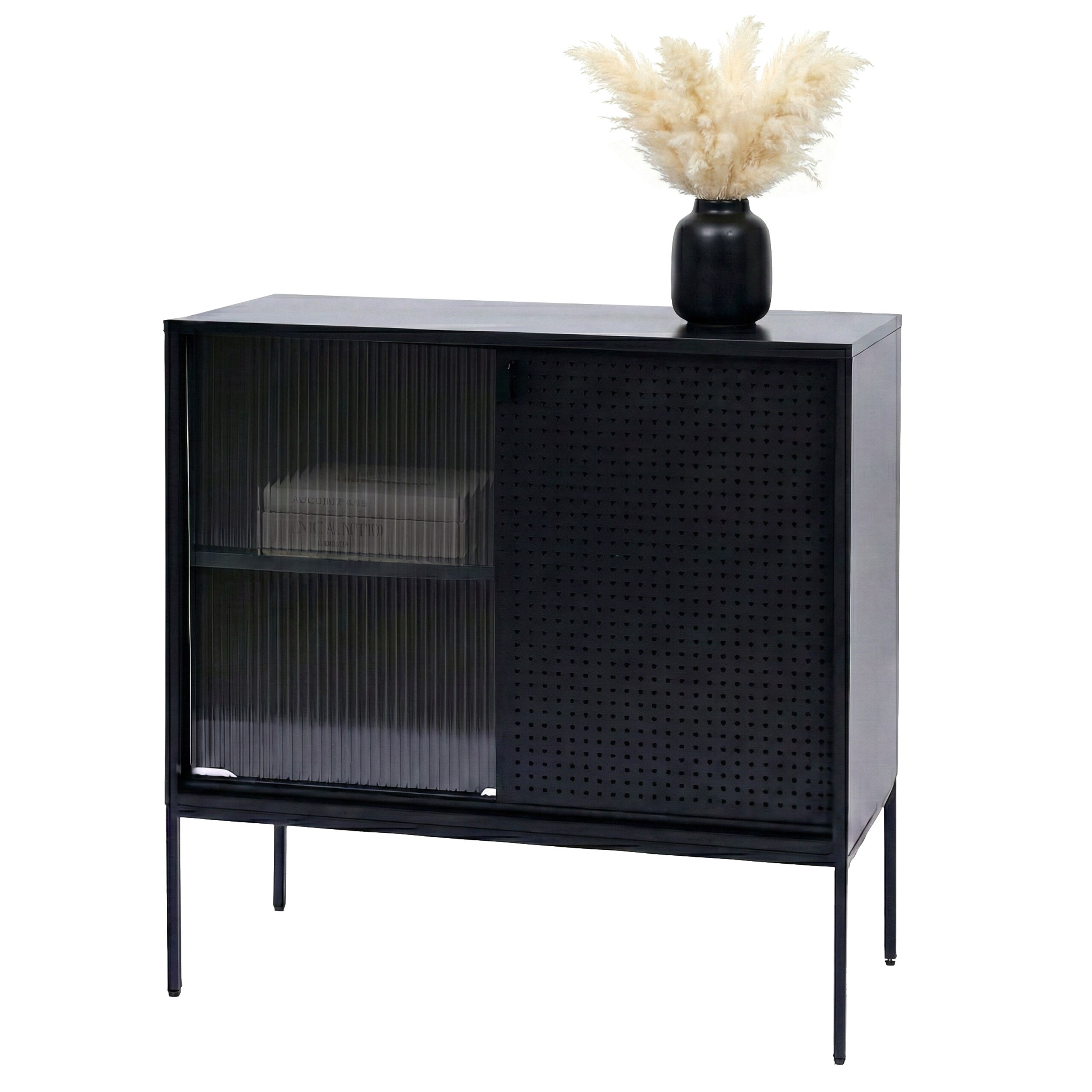 Kommode MCW-O90, Schrank Sideboard Highboard, Industrial Stauf&auml;cher Schiebet&uuml;ren Metall 85x80x45cm ~ schwarz 