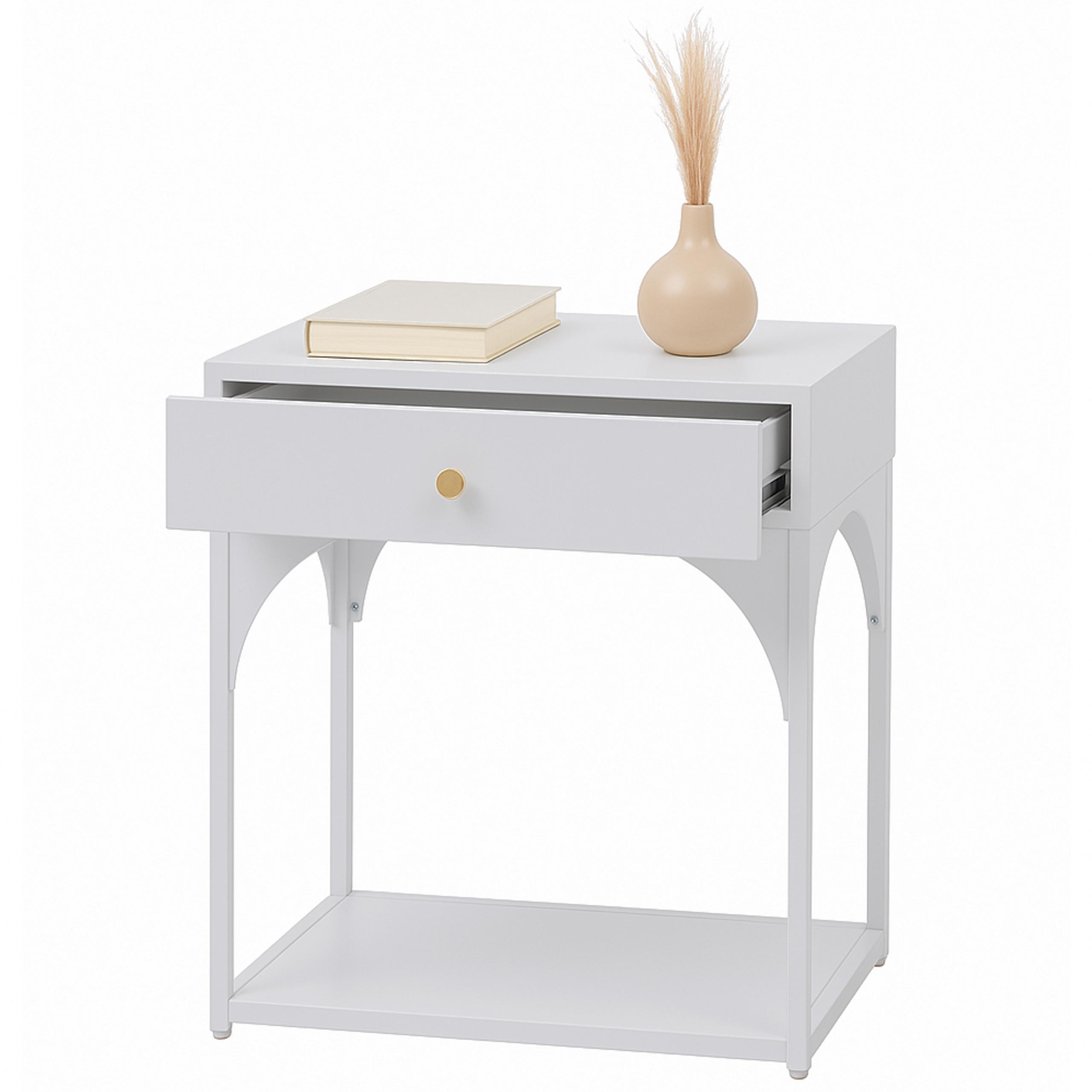 Nachttisch MCW-O88, Kommode Beistelltisch Nachtschrank Nachtkasten, Schublade Metall 50x43x41cm ~ wei&szlig; 