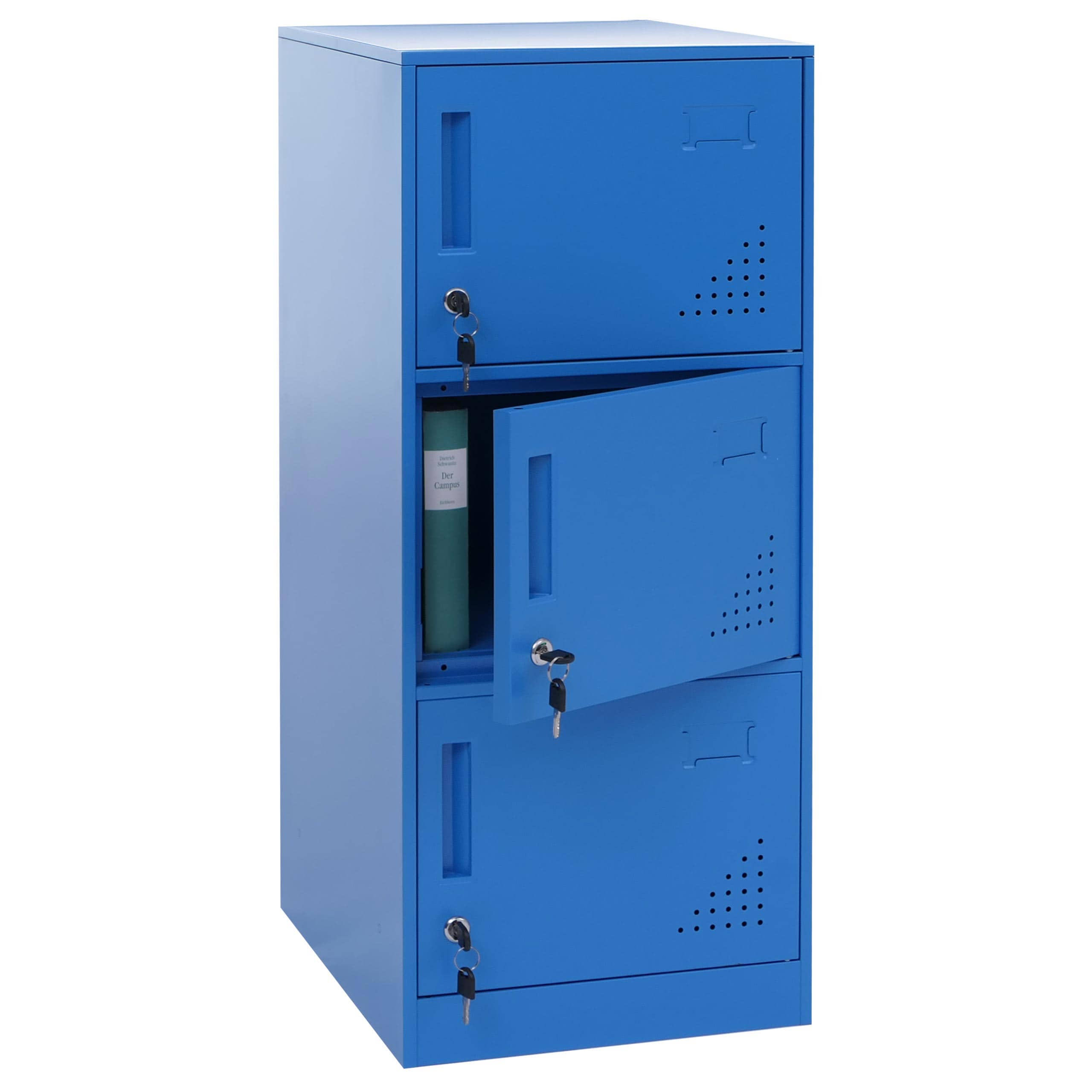 Spind MCW-P63, Schlie&szlig;fach Wertfachschrank Schlie&szlig;fachschrank 3 T&uuml;ren, 90x38x45cm Stahl ~ blau 