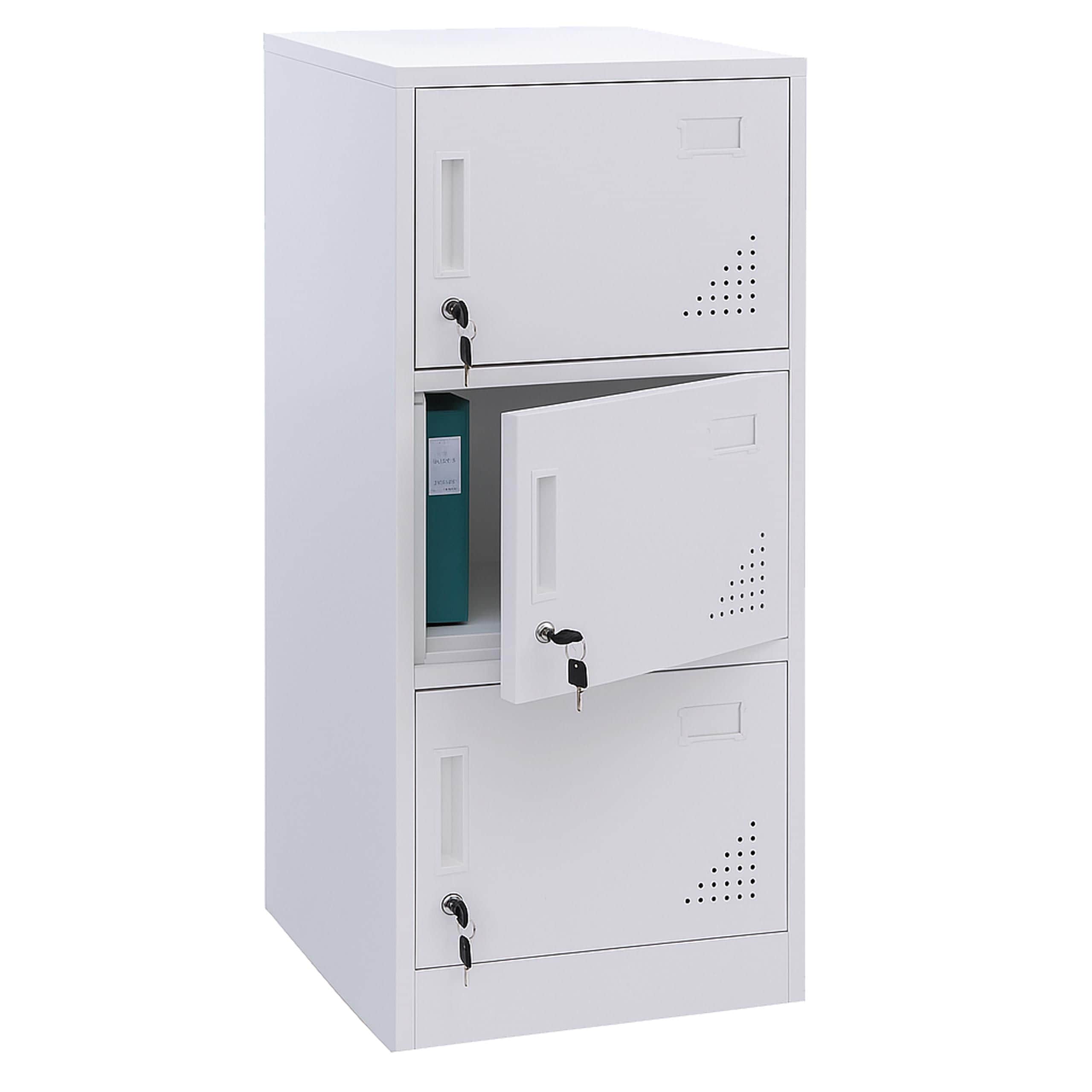 Spind MCW-P63, Schlie&szlig;fach Wertfachschrank Schlie&szlig;fachschrank 3 T&uuml;ren, 90x38x45cm Stahl ~ wei&szlig; 