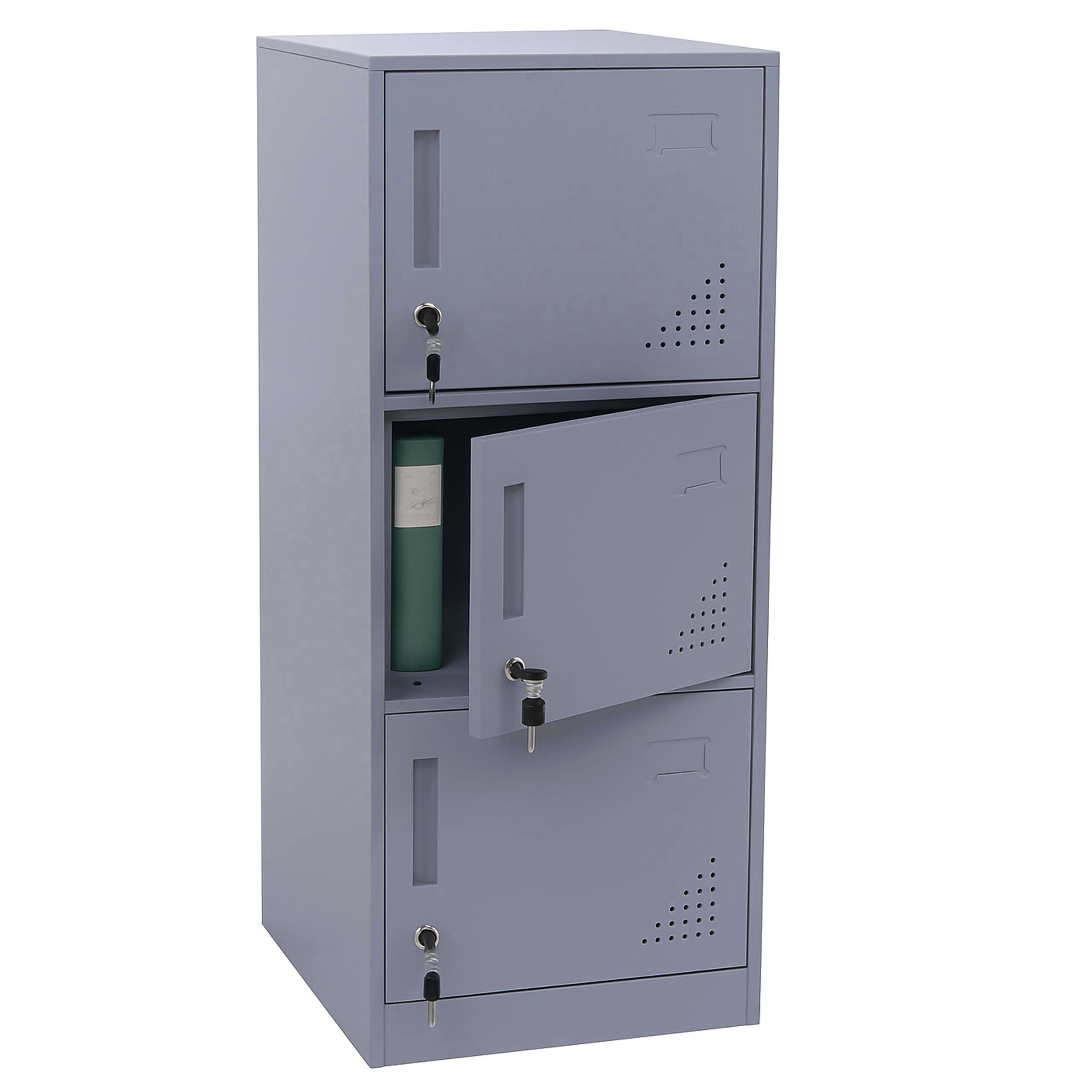 Spind MCW-P63, Schlie&szlig;fach Wertfachschrank Schlie&szlig;fachschrank 3 T&uuml;ren, 90x38x45cm Stahl ~ grau 