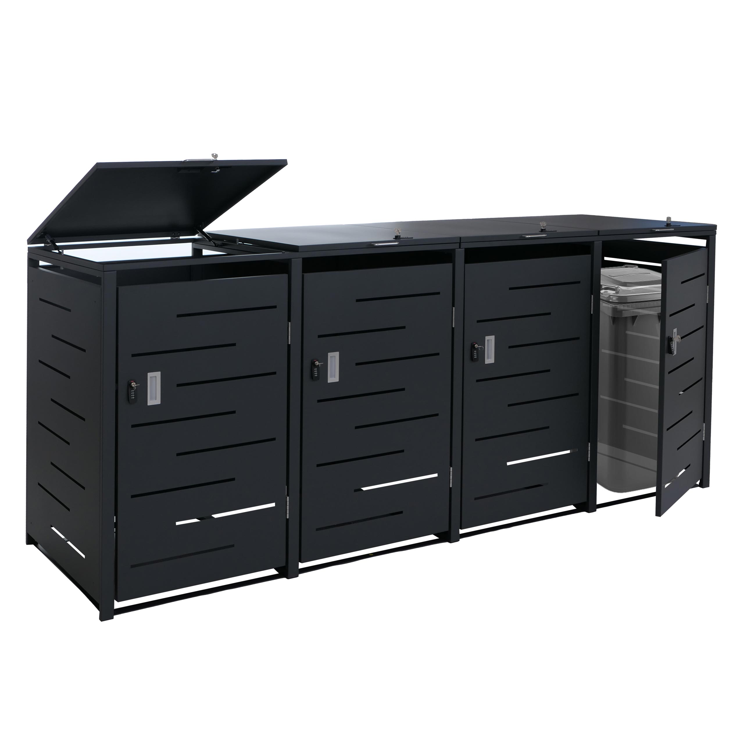 4er-M&uuml;lltonnenverkleidung MCW-E83b, M&uuml;lltonnenbox M&uuml;lltonnenabdeckung, 117x265x80cm, anthrazit, Stahl 90kg 