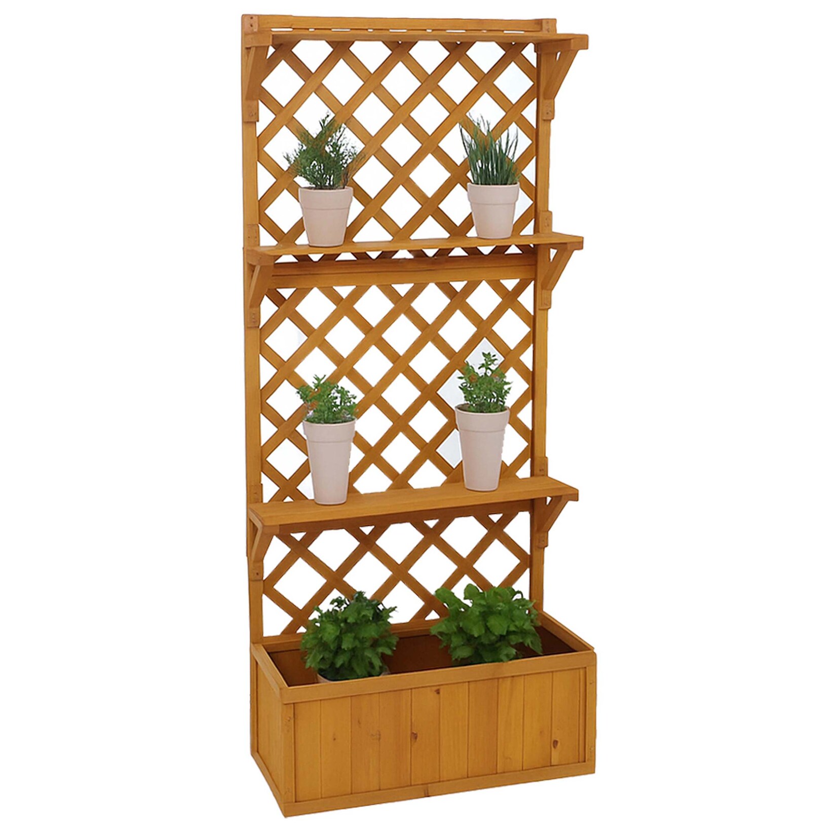 Hochbeet -P69, Pflanz-/Blumenkasten Pflanzkübel Rankgitter Spalier Ablagefläche Holz MVG 177x77x33cm ~ natur