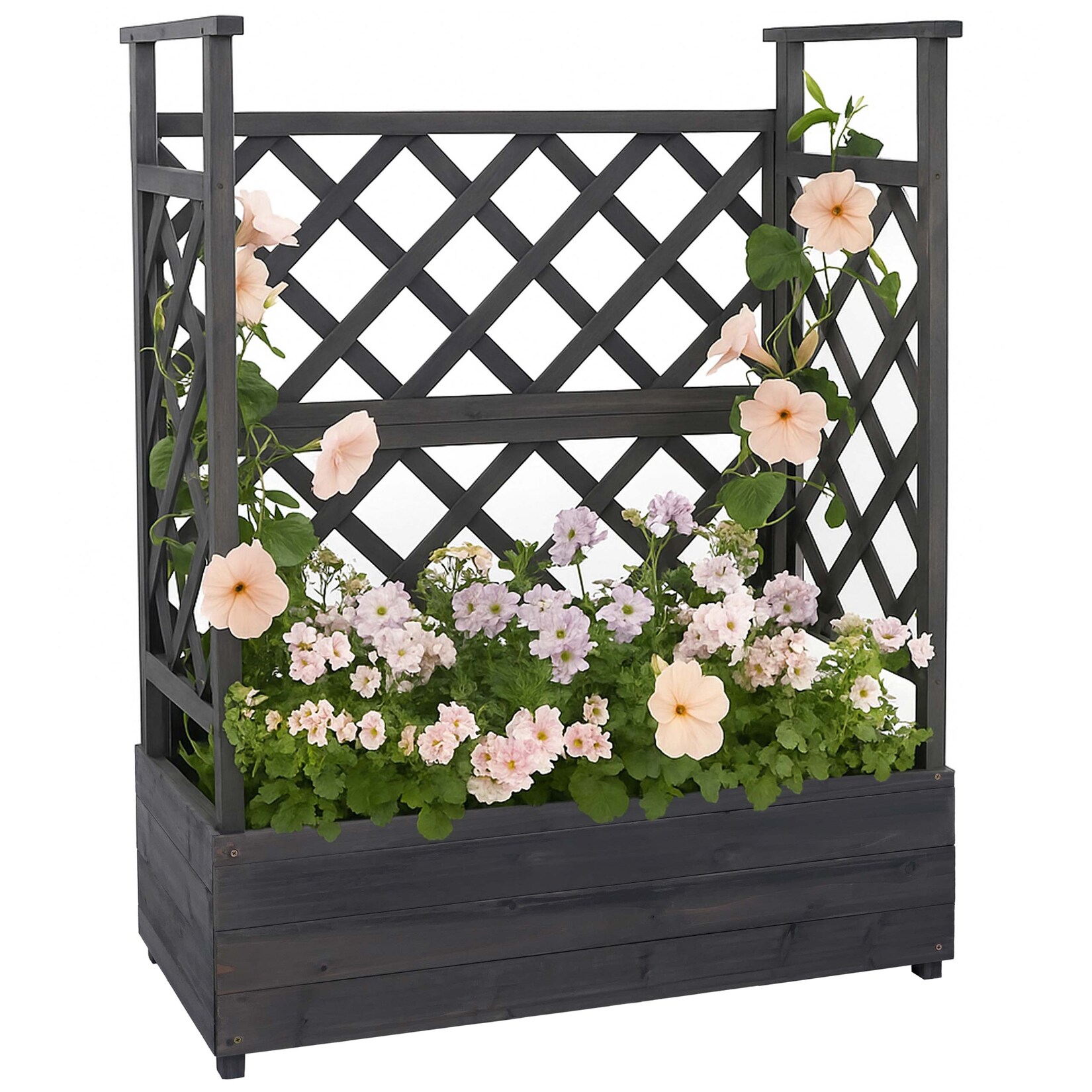Hochbeet -P67, Pflanz-/Blumenkasten Pflanzkübel Rankgitter Rankhilfe Spalier Holz MVG 114x85x44cm ~ anthrazit-grau